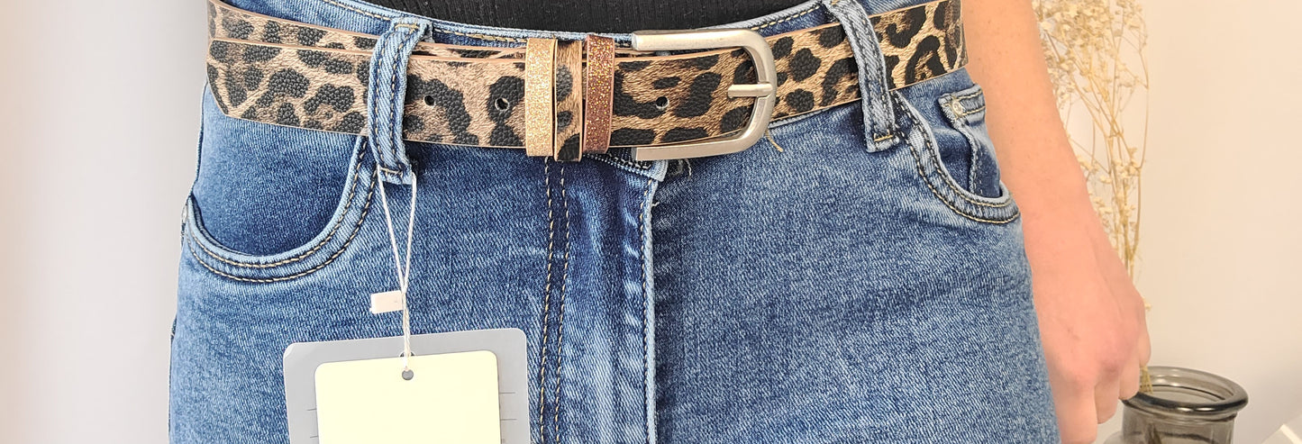Ceinture LIFE léopard avec triples passants pailletés
