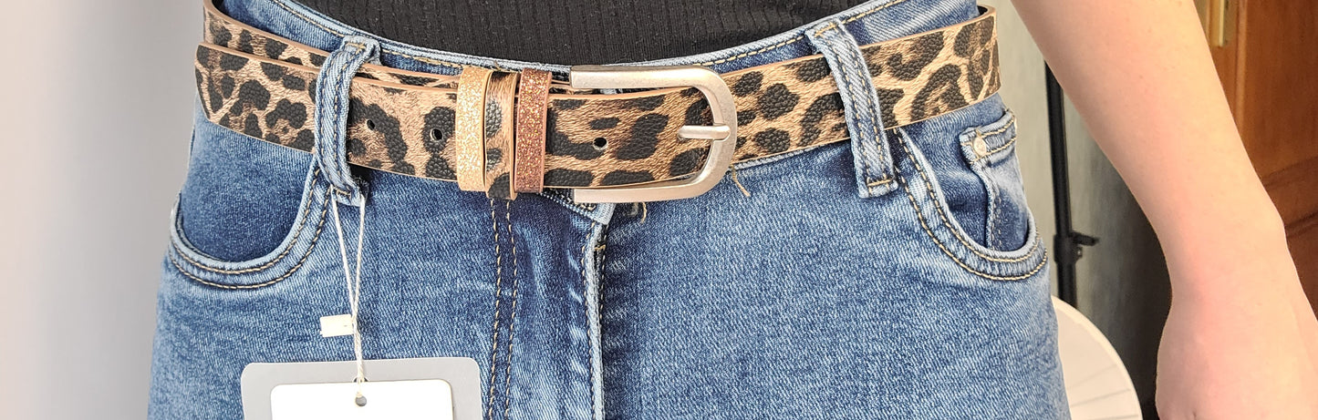Ceinture LIFE léopard avec triples passants pailletés