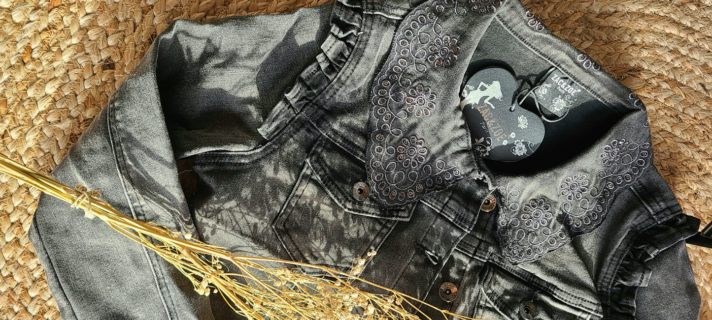 Veste en jean CLAUDINE col brodé