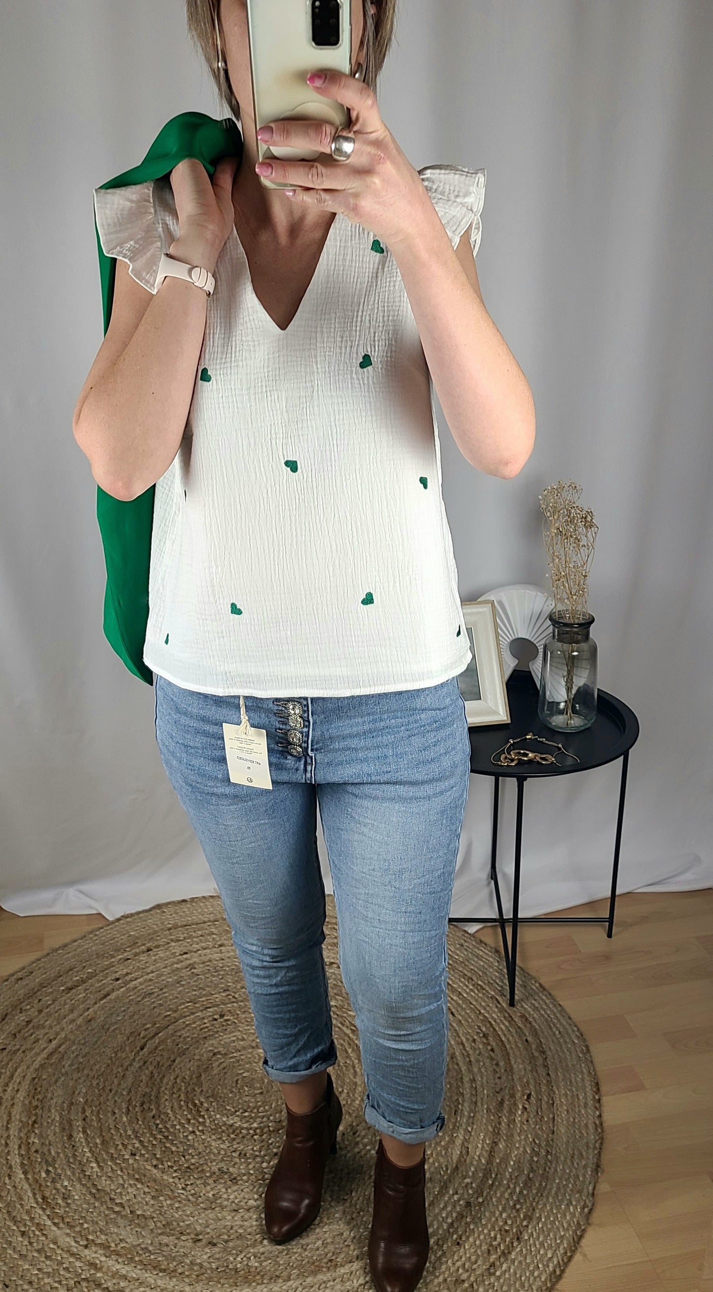 Top ALBANE en gaze de coton avec broderie cœurs