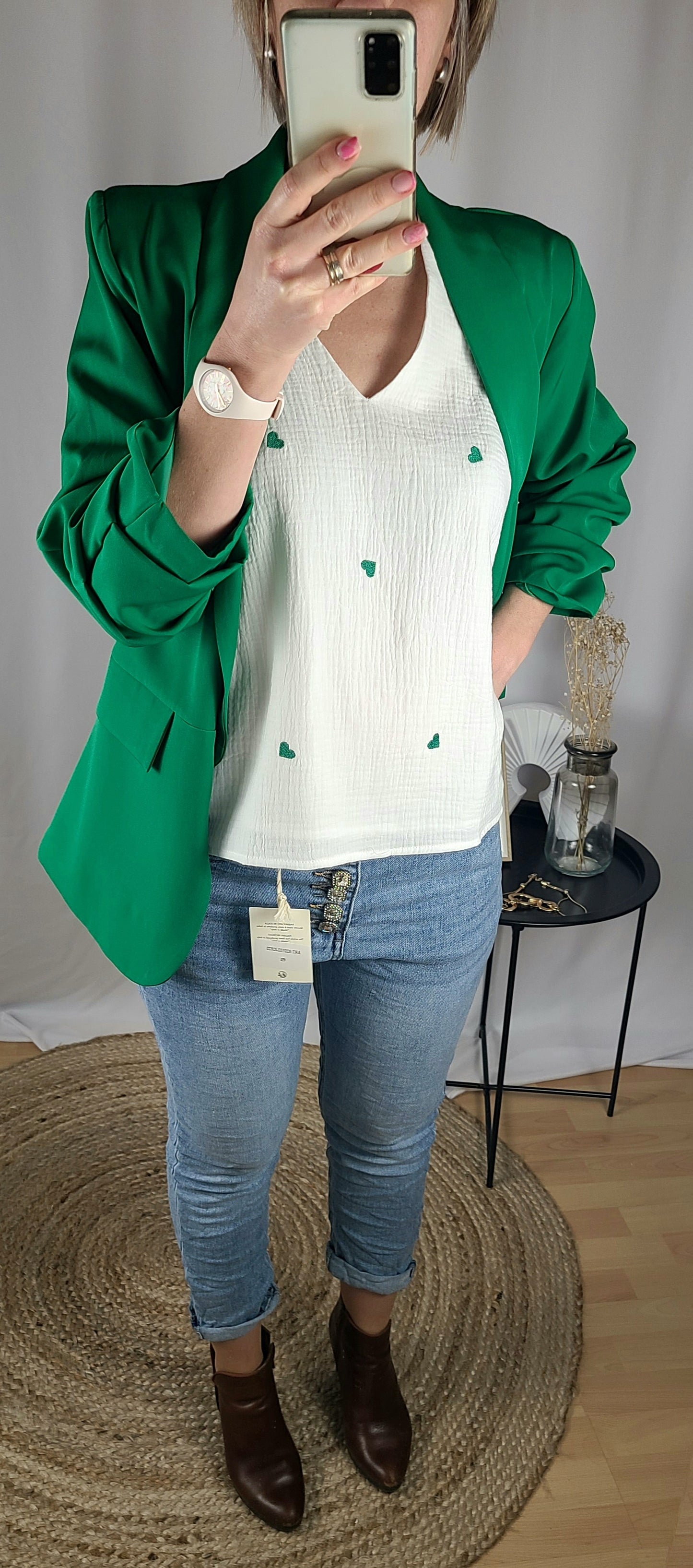 Top ALBANE en gaze de coton avec broderie cœurs