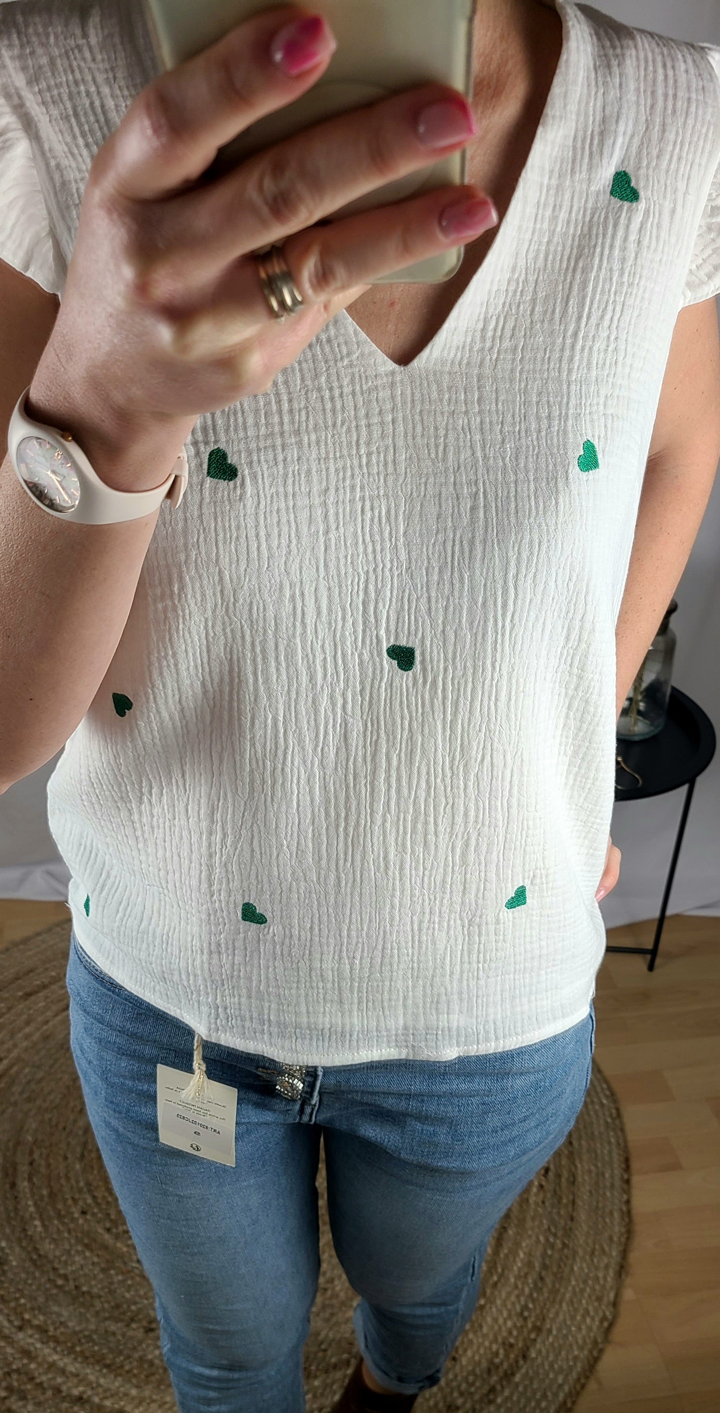 Top ALBANE en gaze de coton avec broderie cœurs