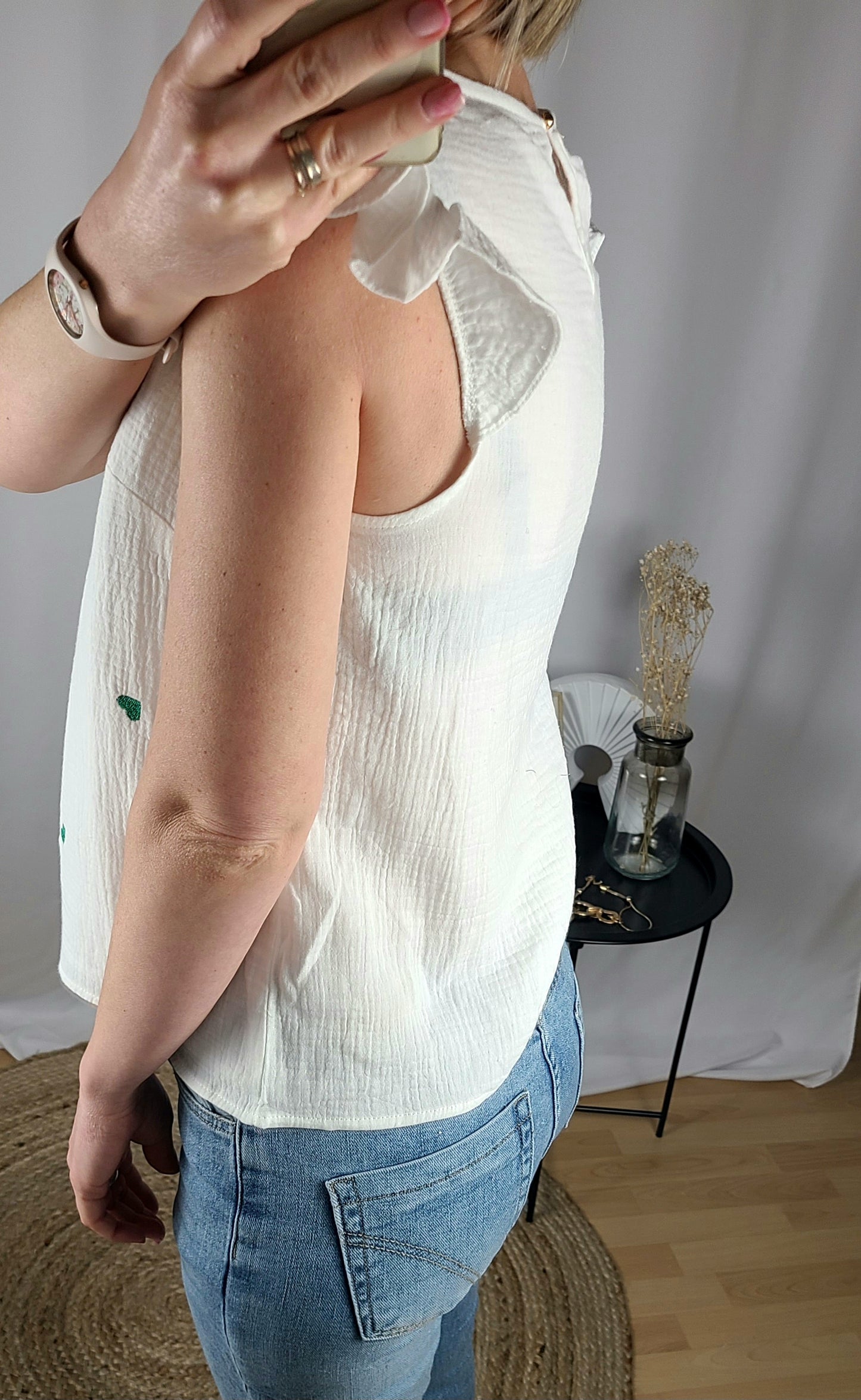 Top ALBANE en gaze de coton avec broderie cœurs