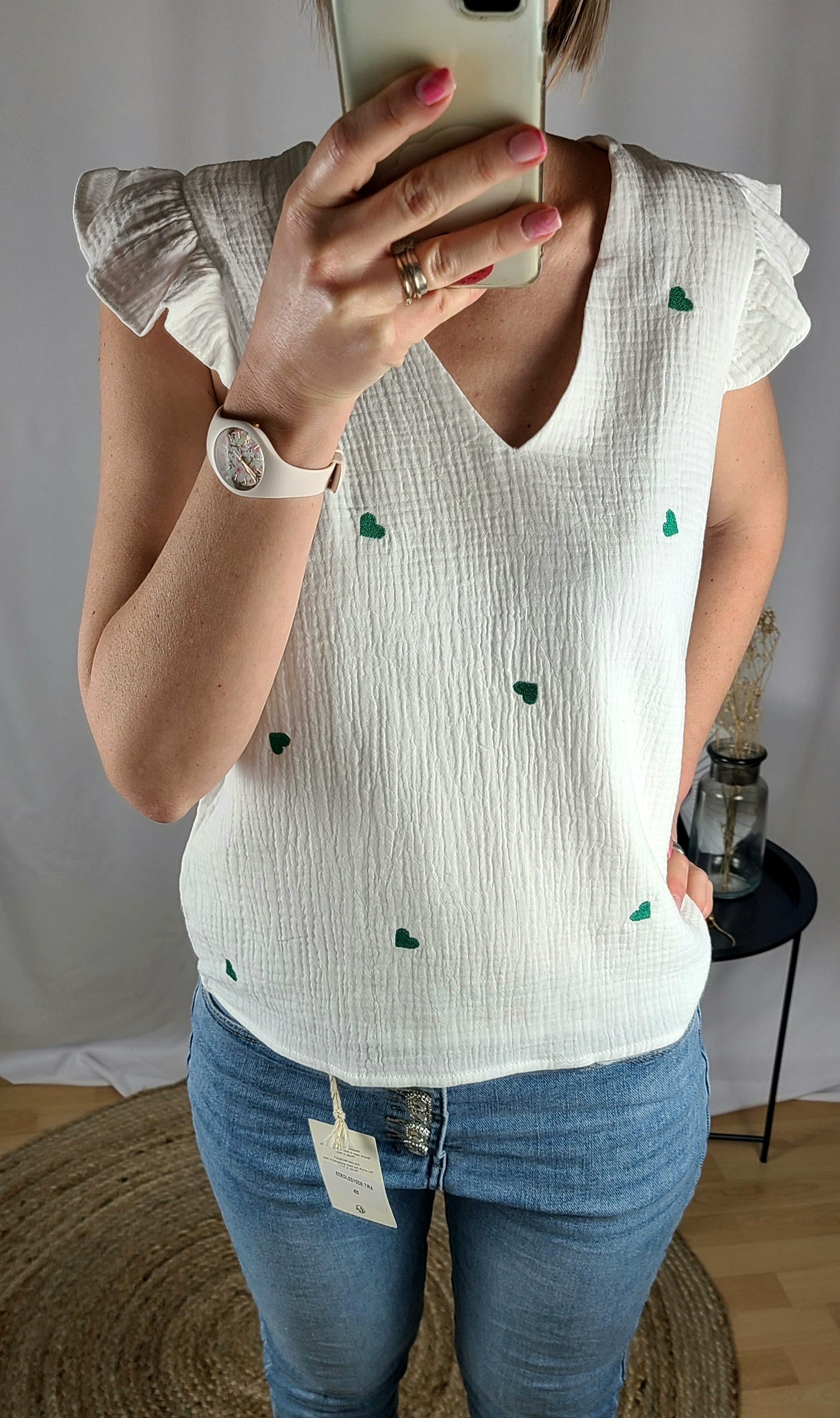 Top ALBANE en gaze de coton avec broderie cœurs