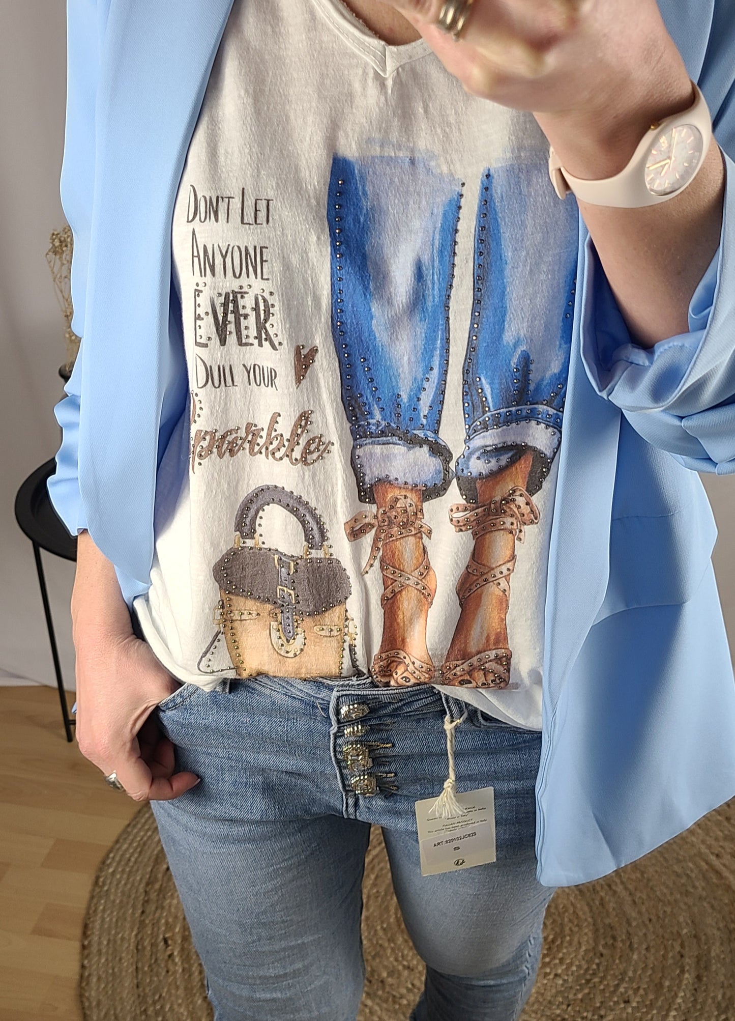 T-Shirt ROBIN à strass et col en V
