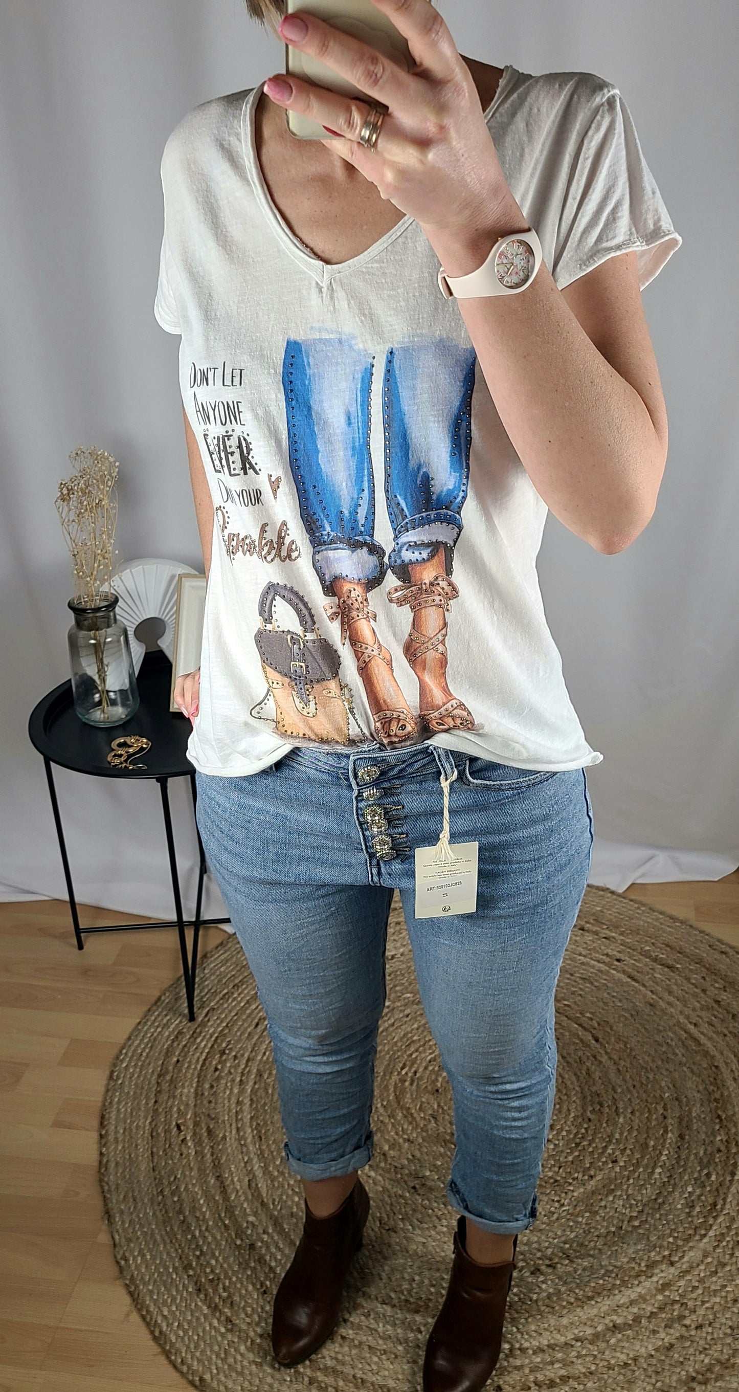 T-Shirt ROBIN à strass et col en V
