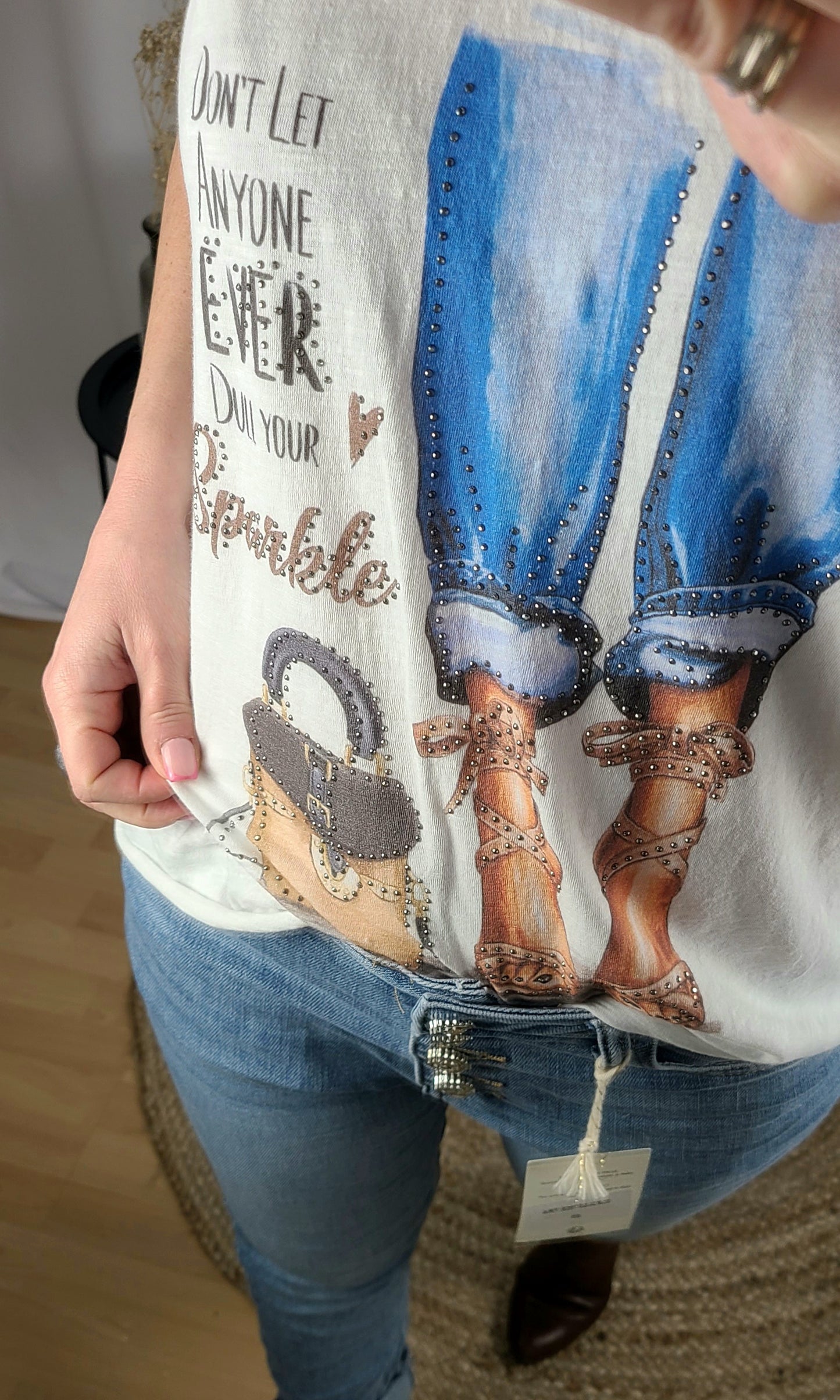 T-Shirt ROBIN à strass et col en V