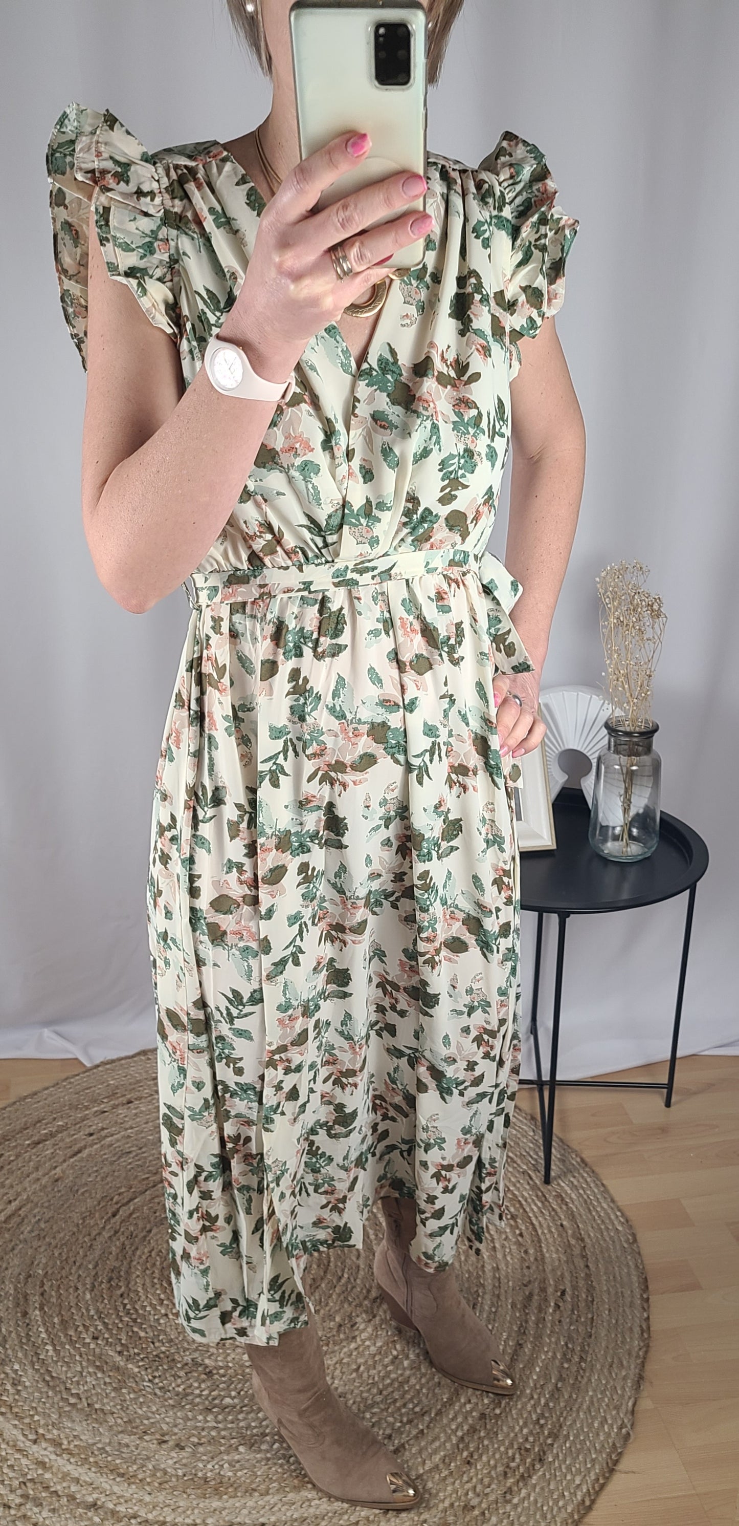 Robe AMANDINE mi-longue à fleurs