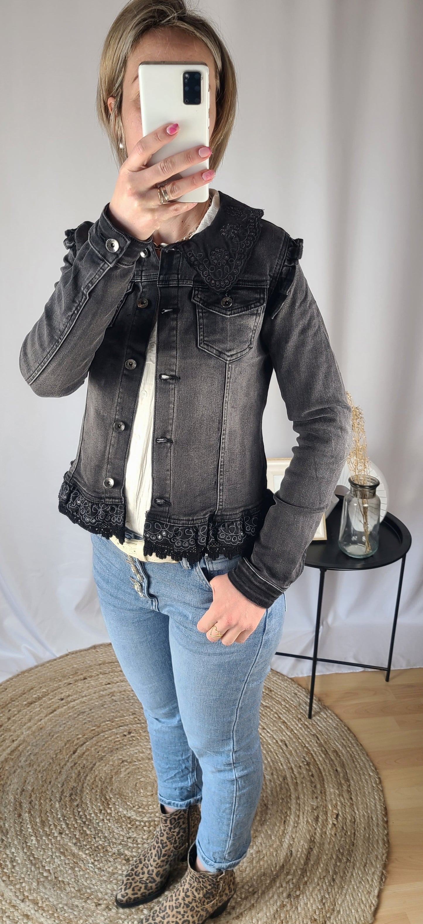 Veste en jean CLAUDINE col brodé