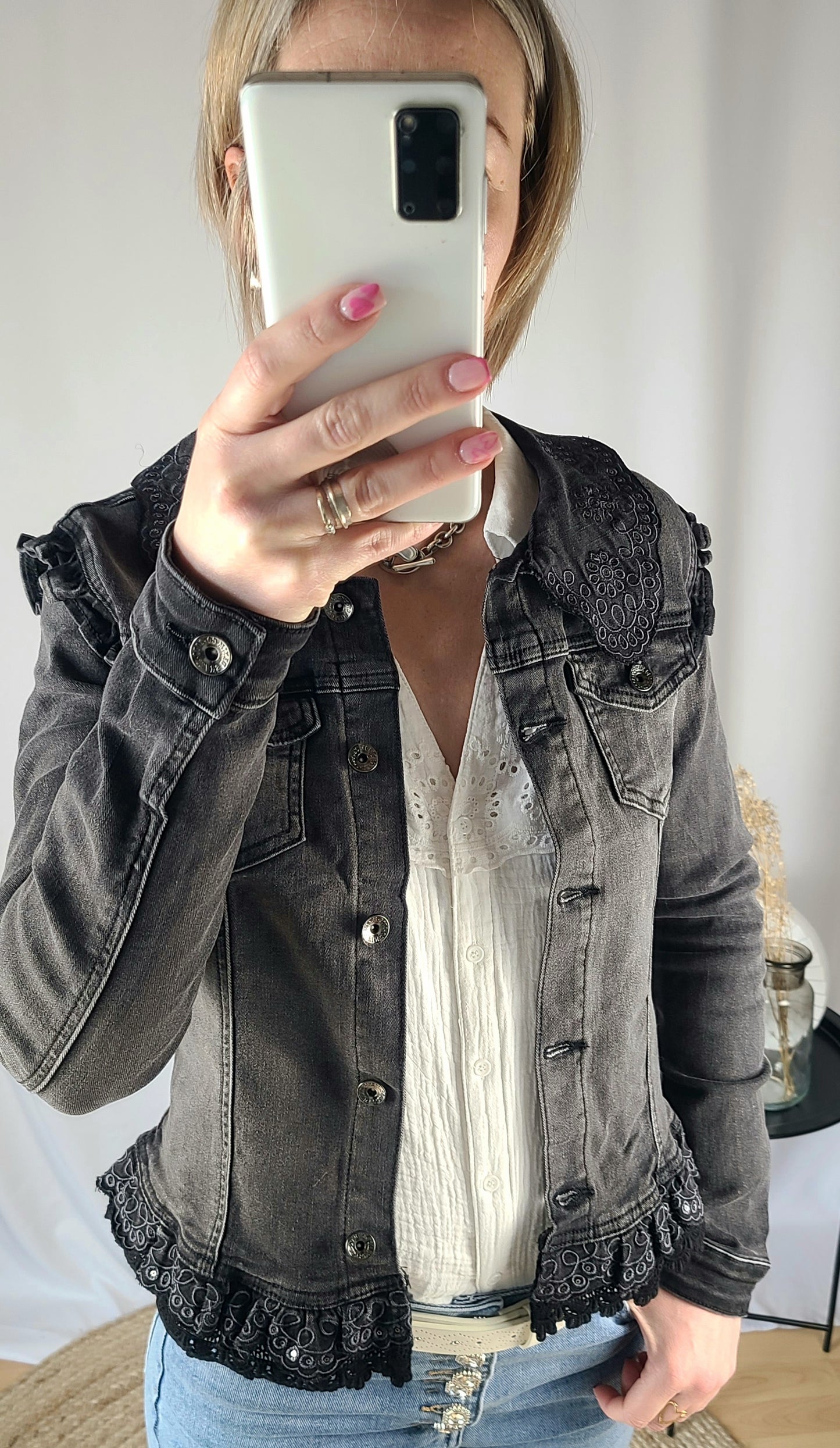 Veste en jean CLAUDINE col brodé