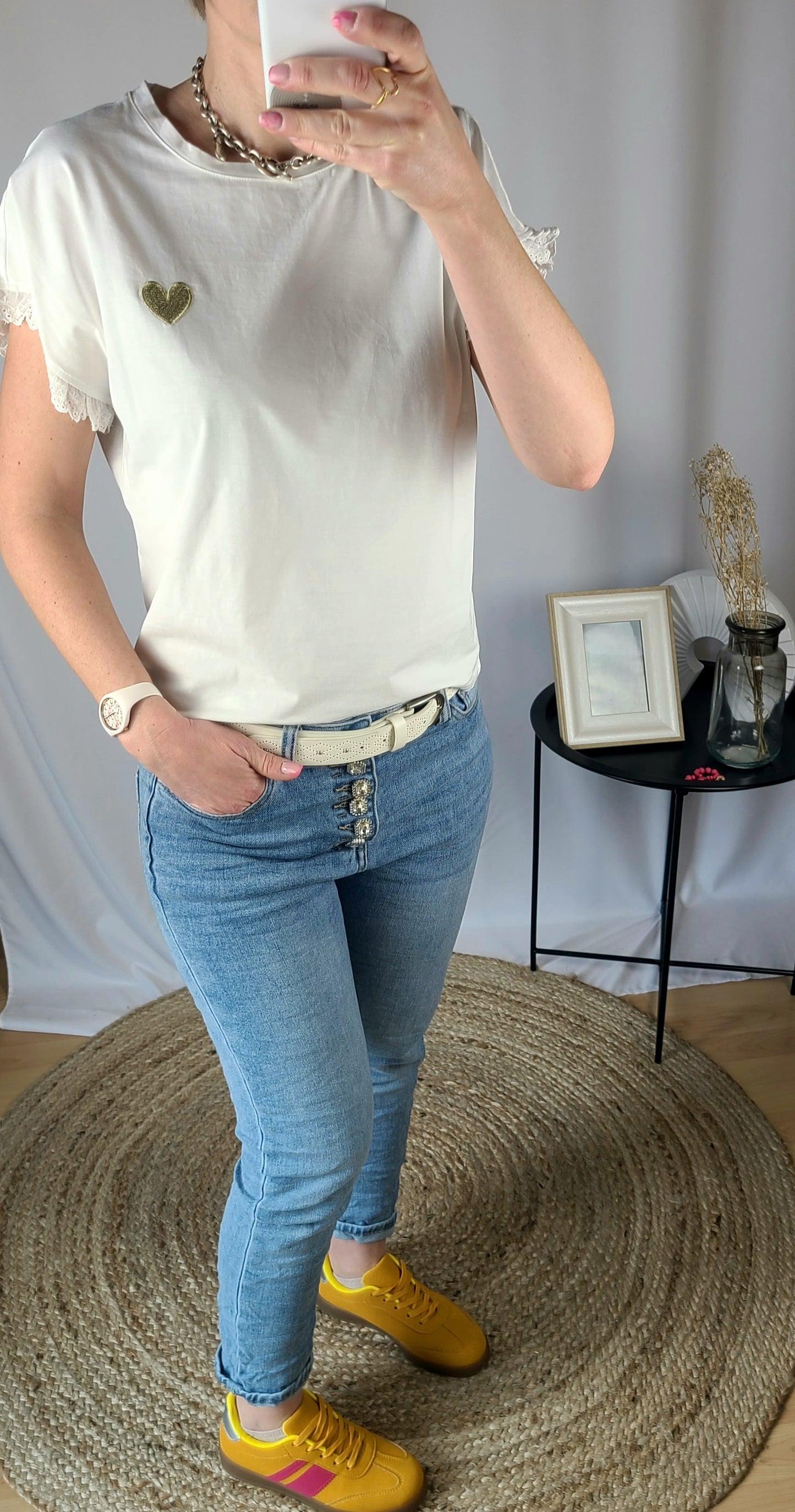 Jeans ROSE avec boutons pierres