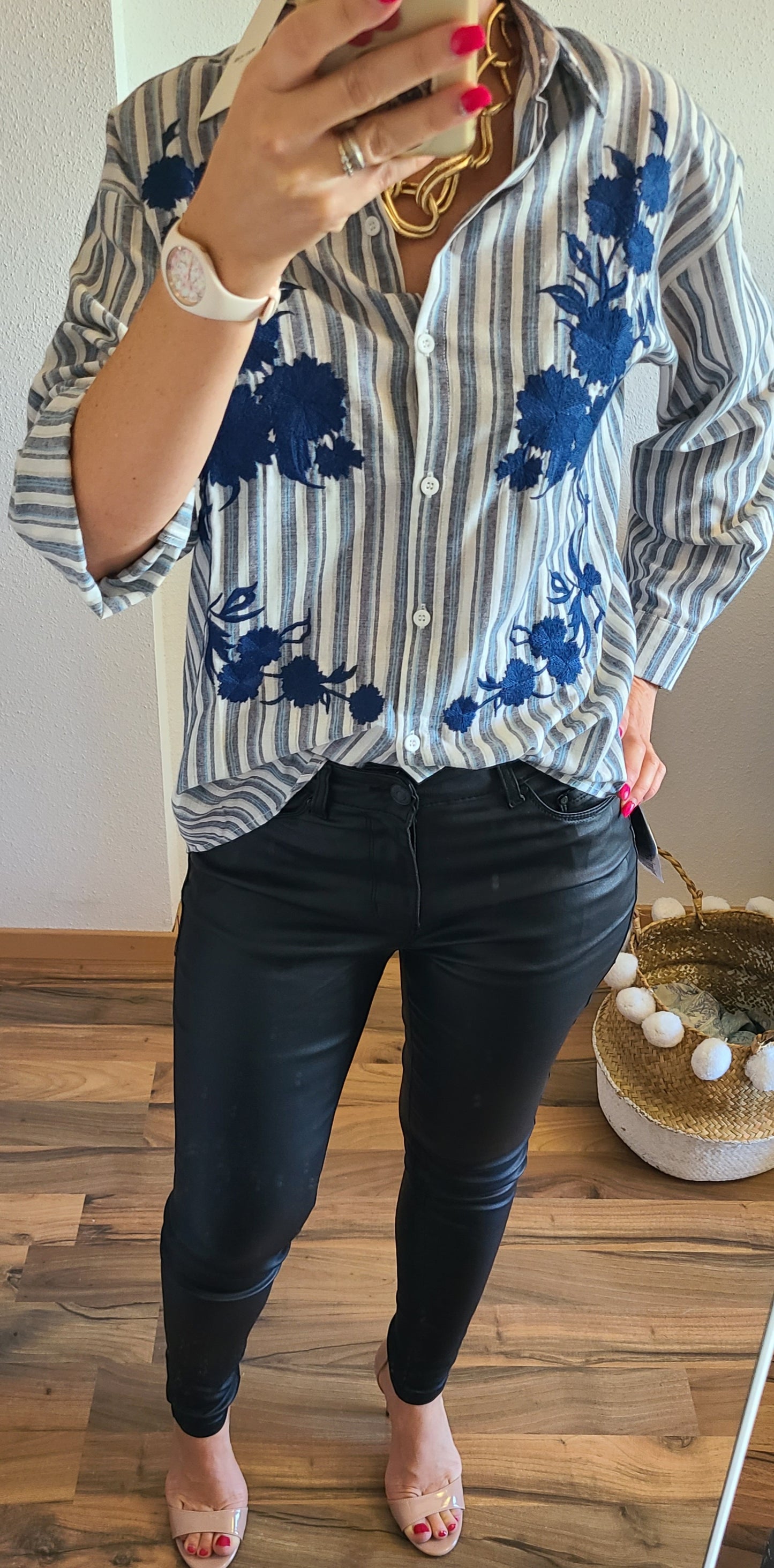 Chemise MOON rayée brodée, Oversize
