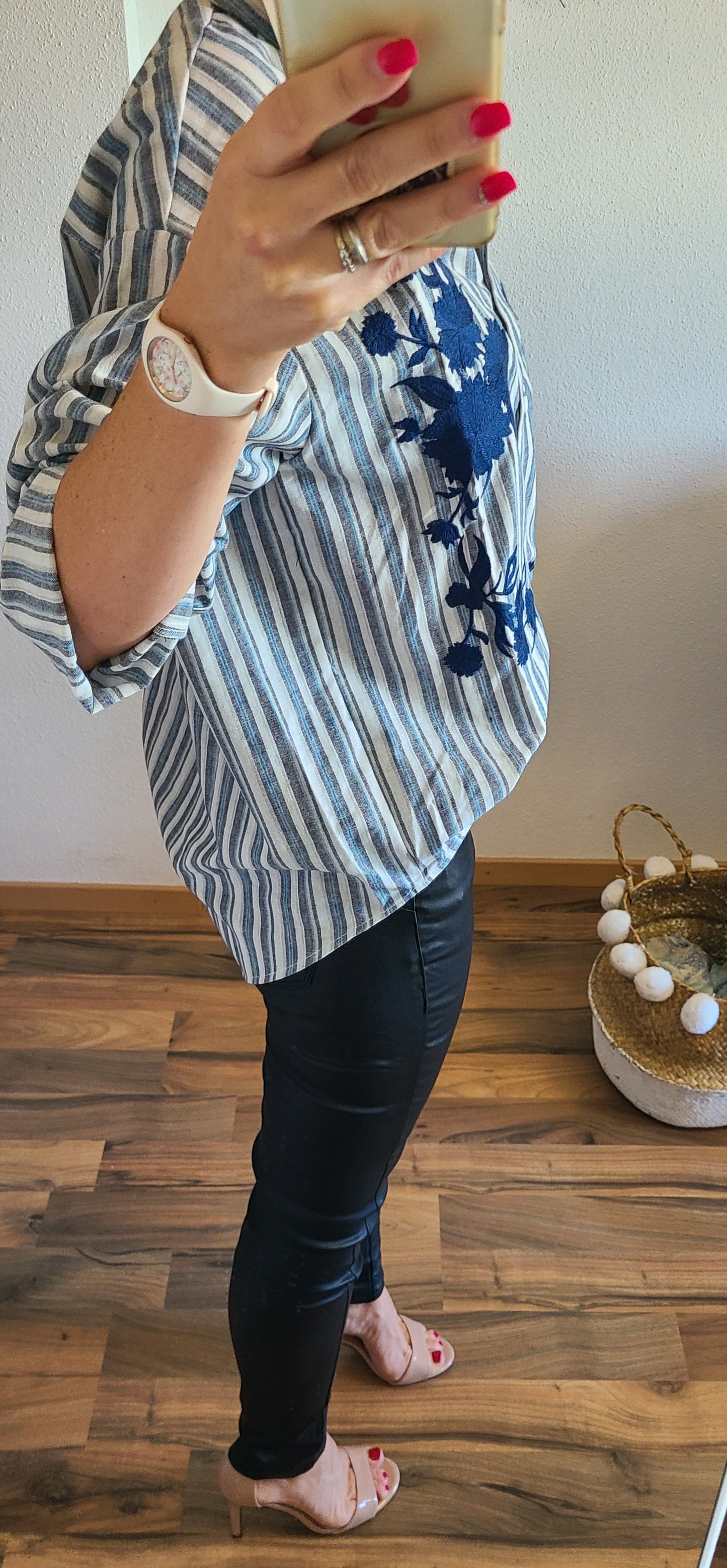 Chemise MOON rayée brodée, Oversize
