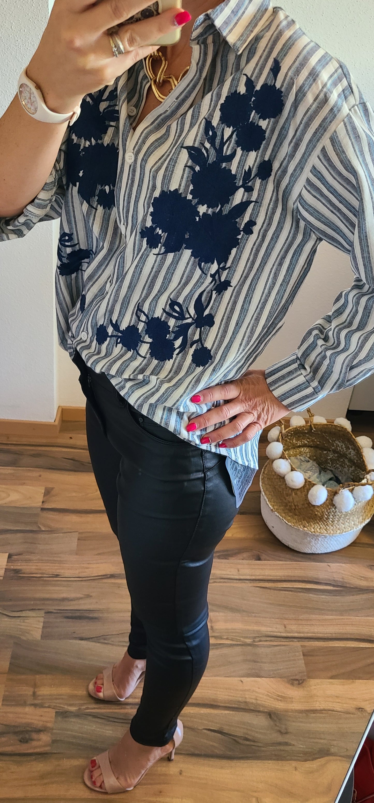 Chemise MOON rayée brodée, Oversize
