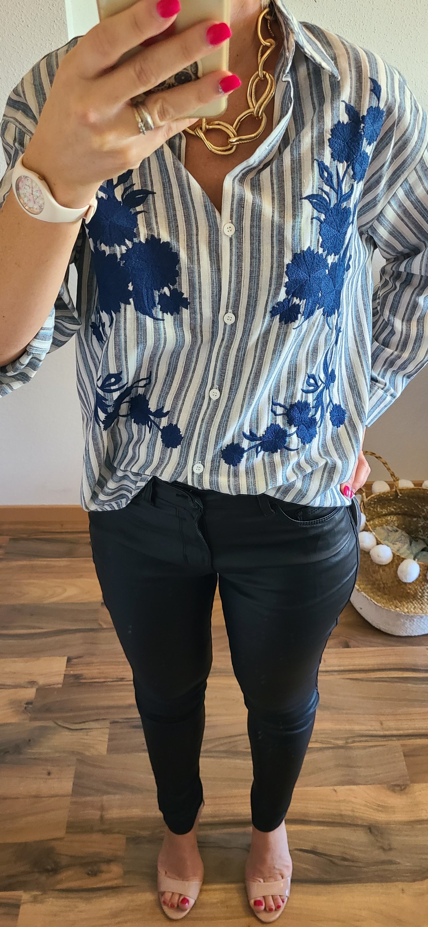 Chemise MOON rayée brodée, Oversize