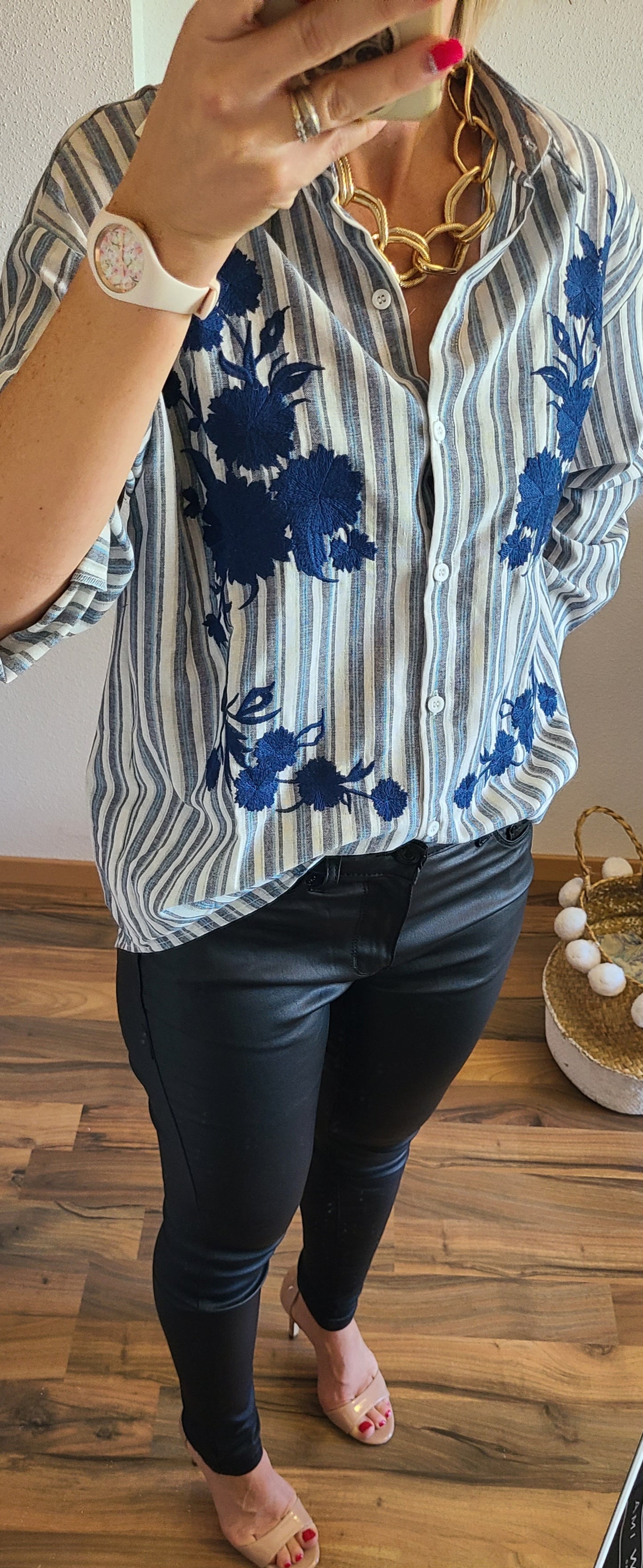 Chemise MOON rayée brodée, Oversize