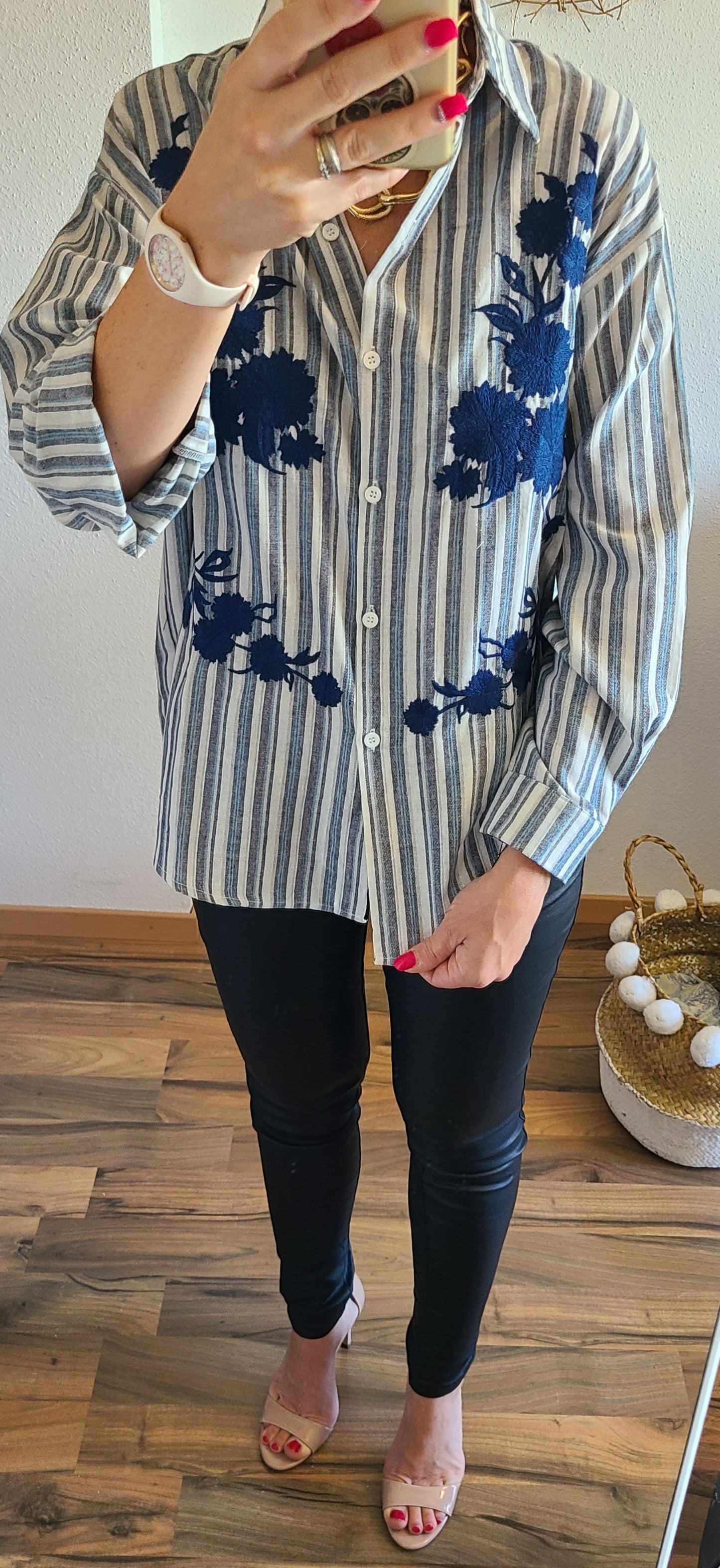 Chemise MOON rayée brodée, Oversize