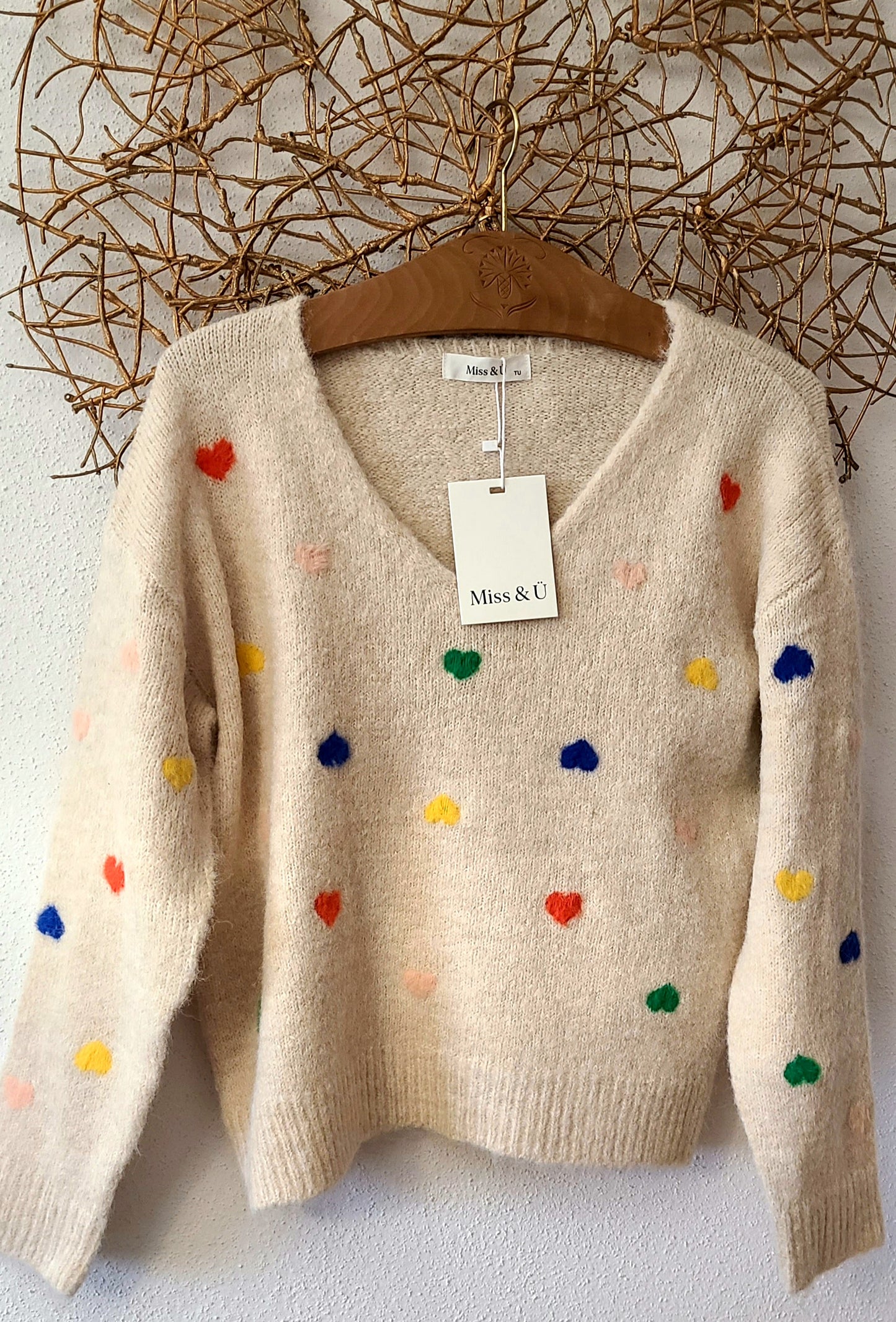 Pull COLORED à col en V avec motif cœur