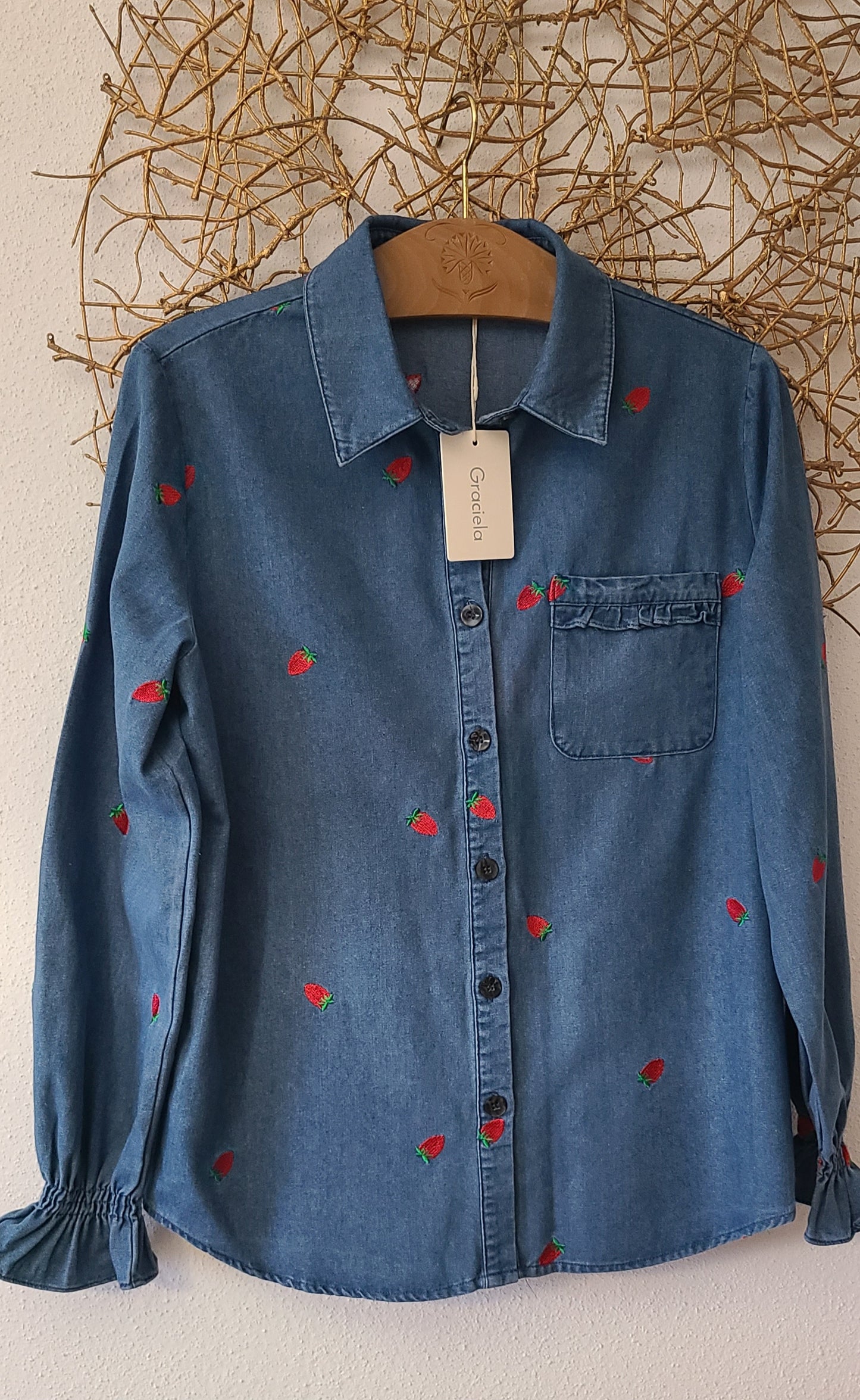 Veste-Chemise TAGADA en jeans brodé de fraises
