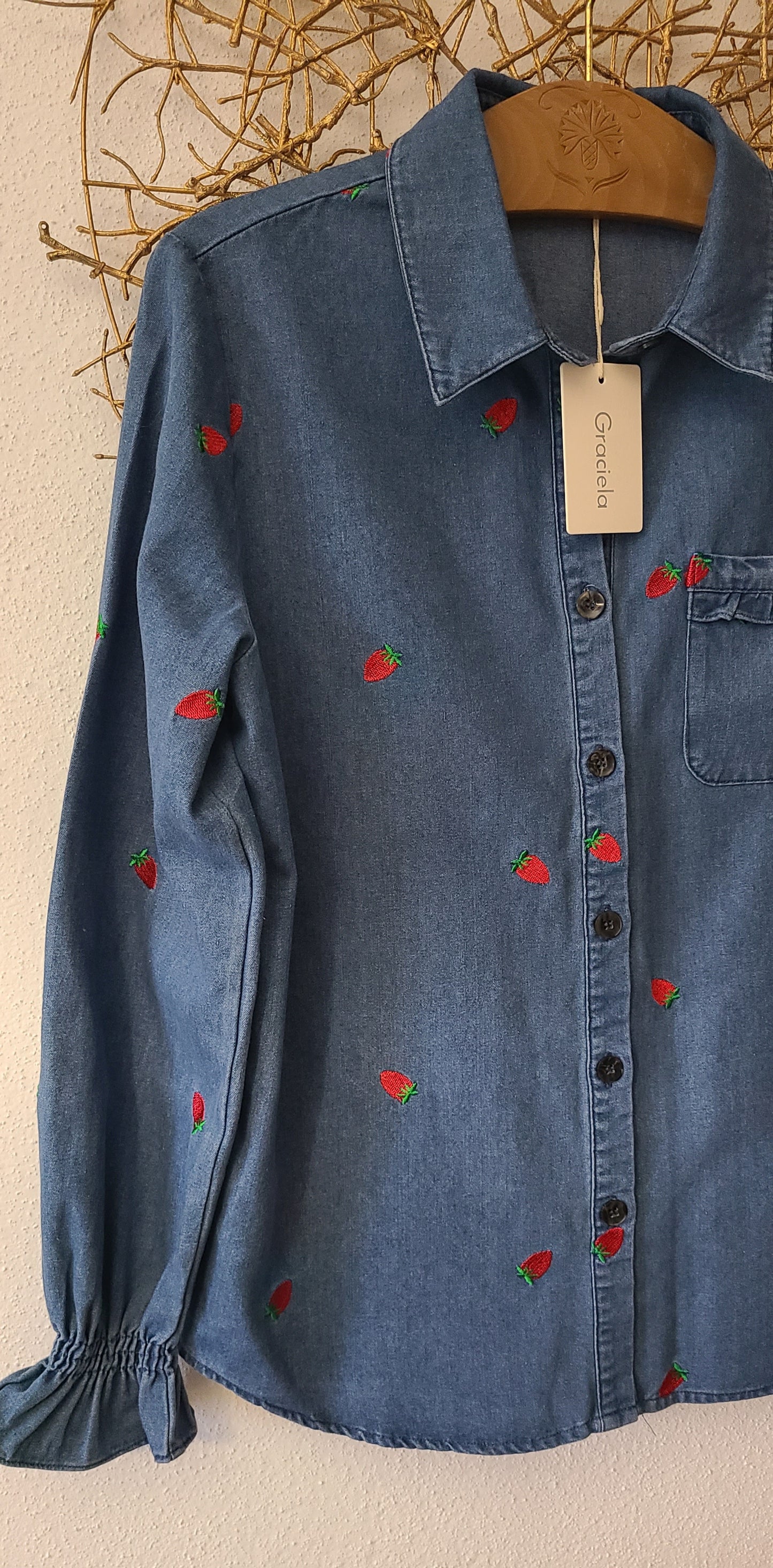Veste-Chemise TAGADA en jeans brodé de fraises