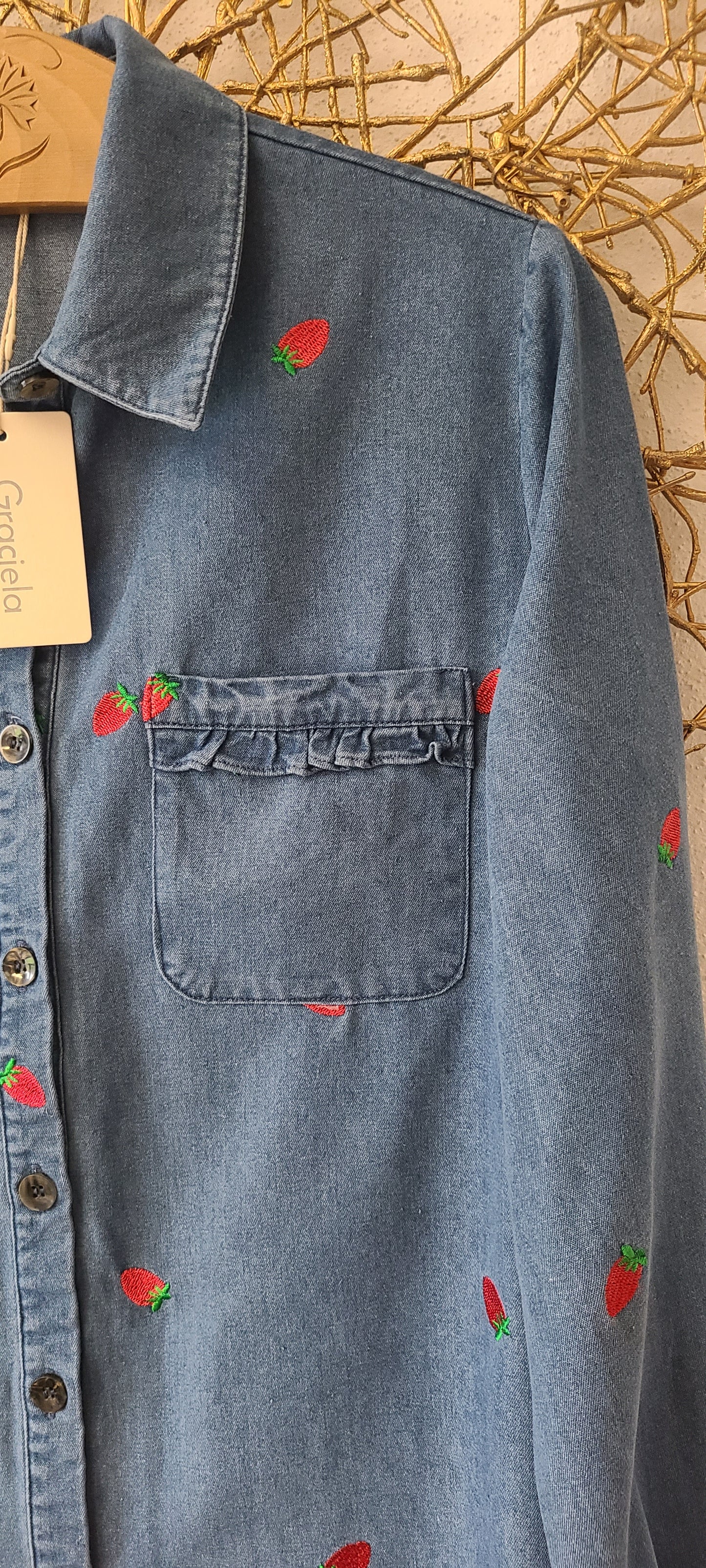 Veste-Chemise TAGADA en jeans brodé de fraises