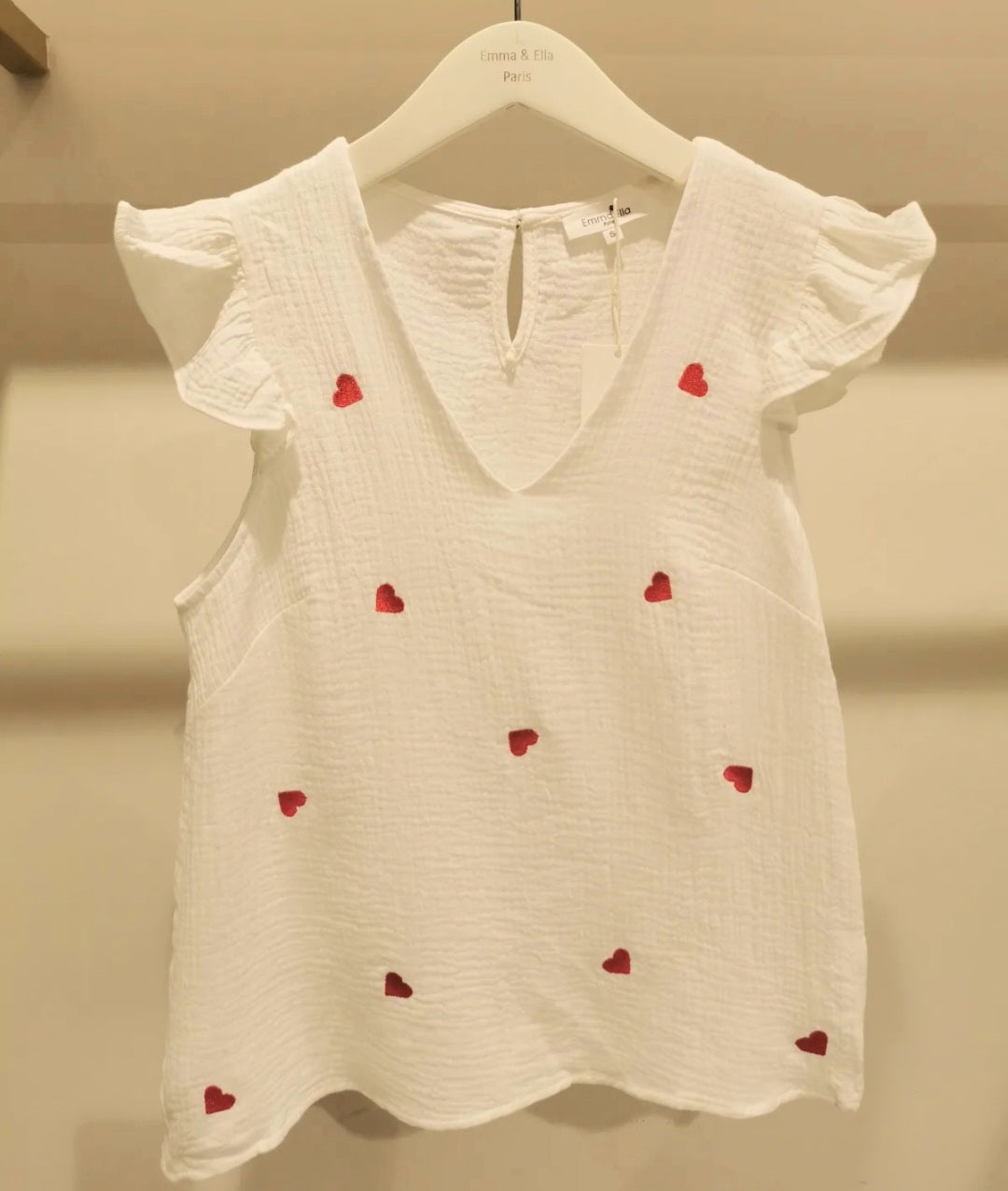 Top ALBANE en gaze de coton avec broderie cœurs