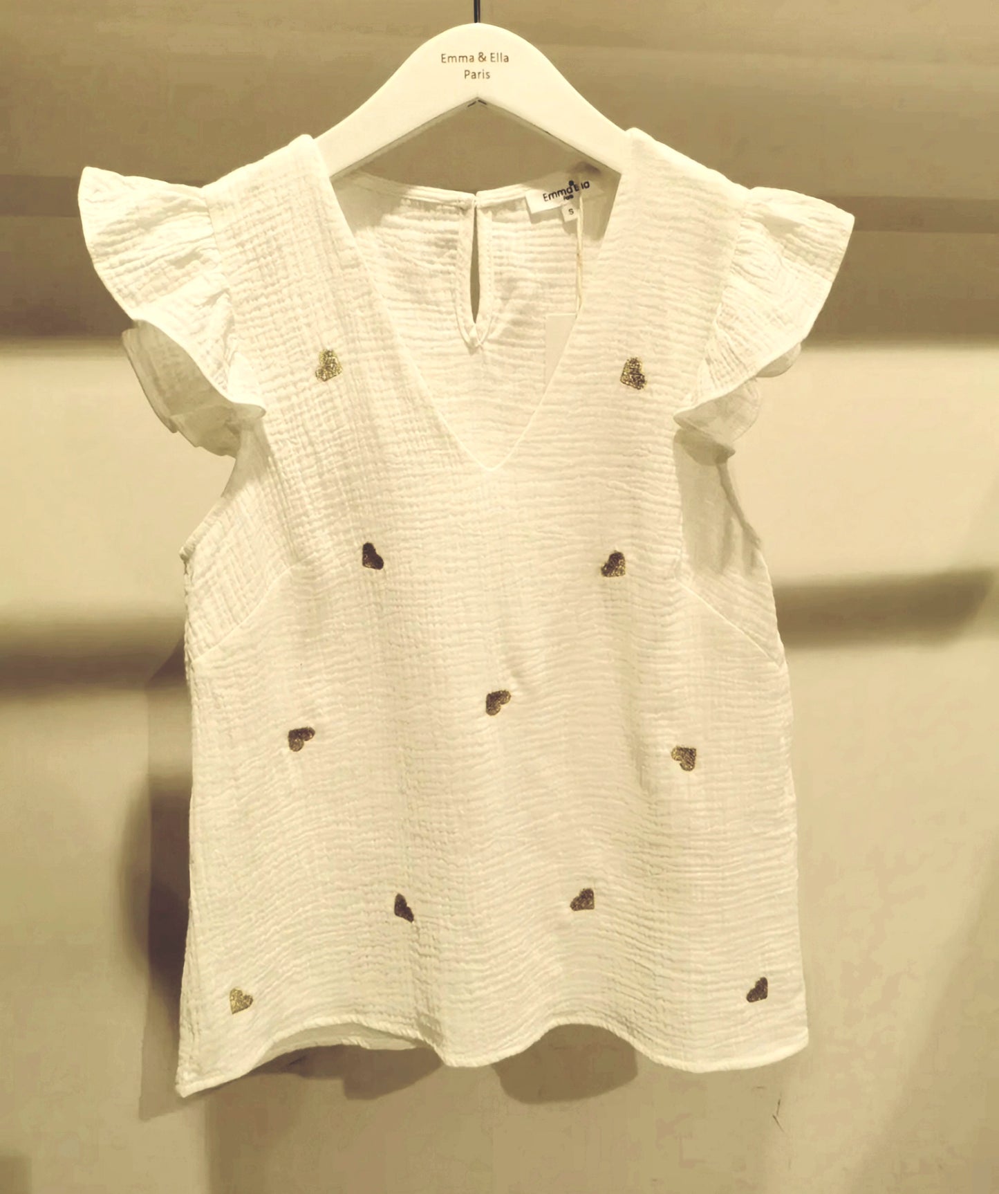 Top ALBANE en gaze de coton avec broderie cœurs