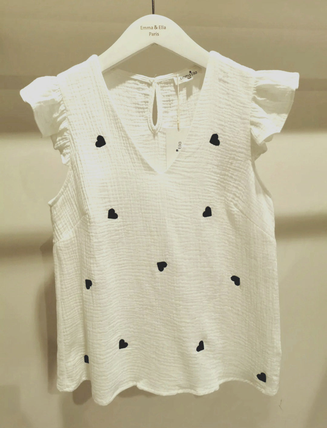 Top ALBANE en gaze de coton avec broderie cœurs