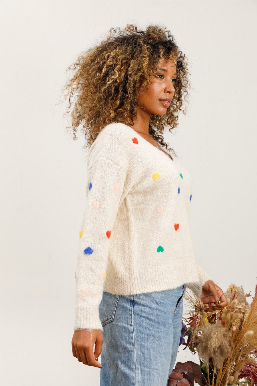 Pull COLORED à col en V avec motif cœur
