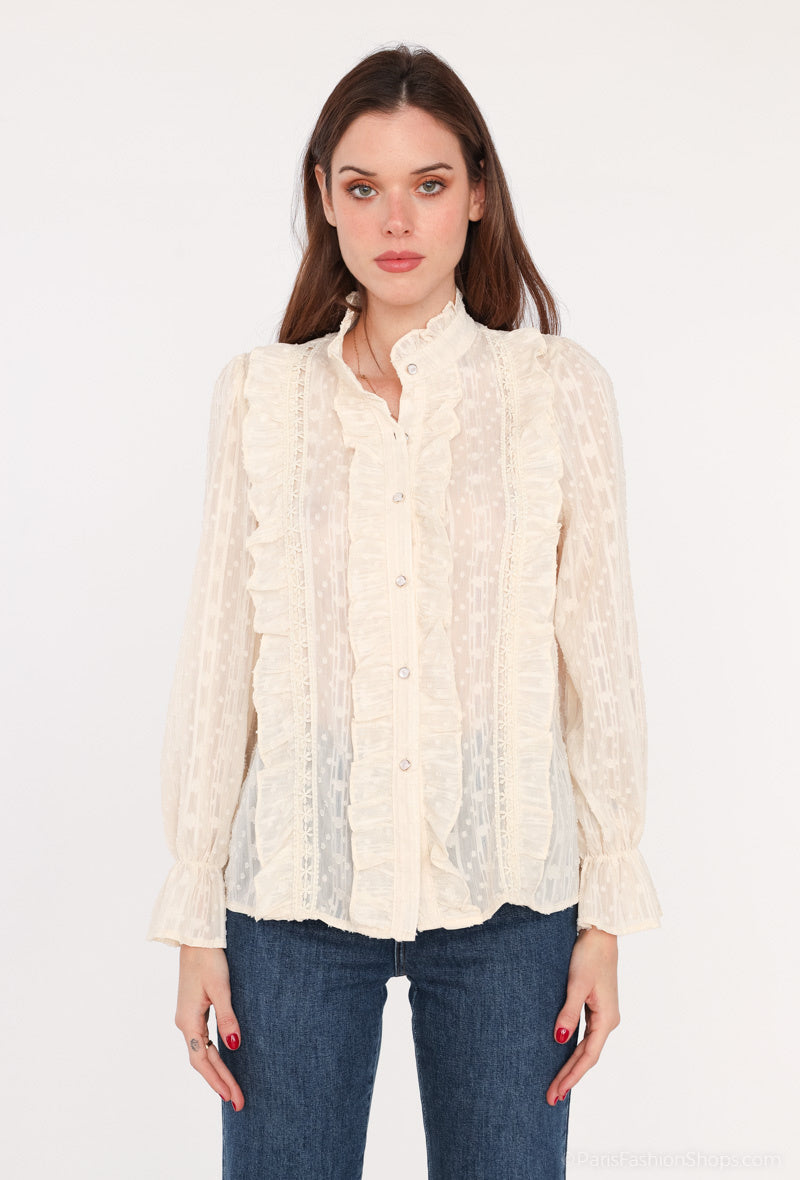 Chemise TANIA à volants et dentelle