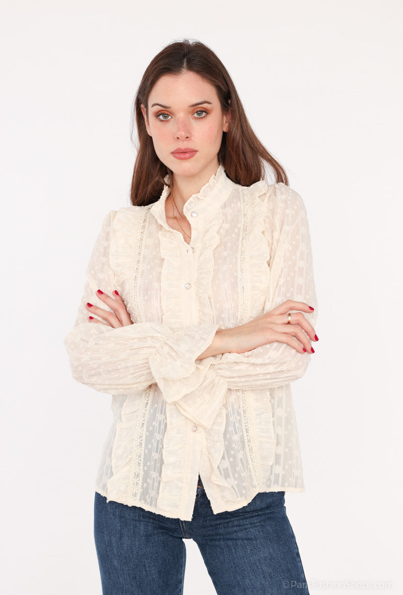 Chemise TANIA à volants et dentelle