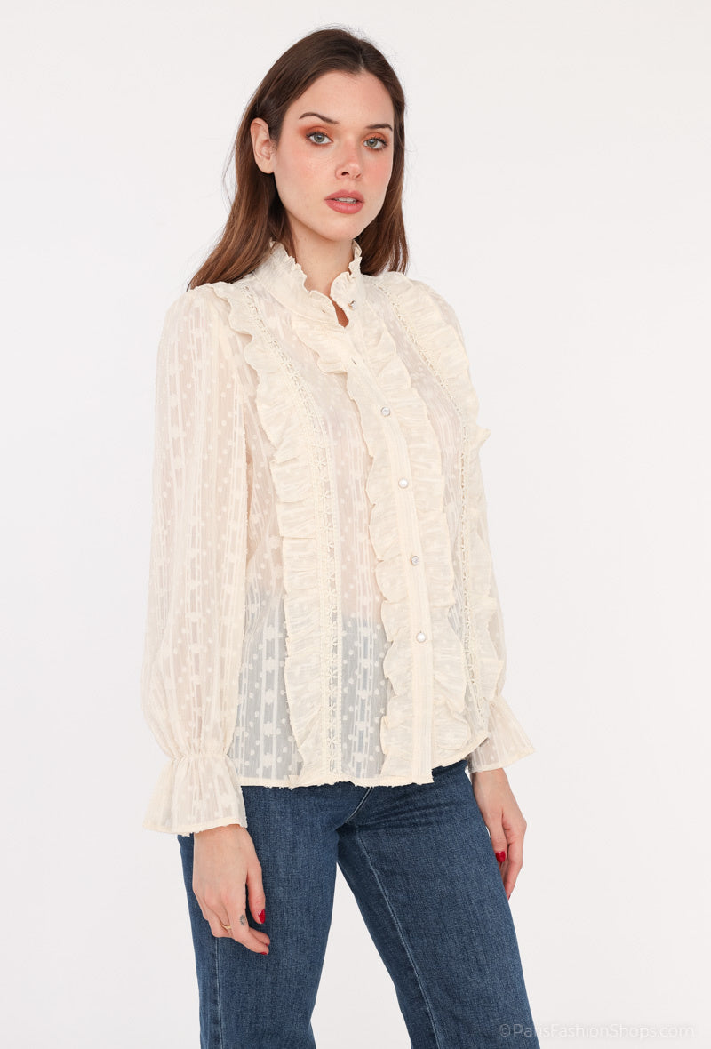 Chemise TANIA à volants et dentelle