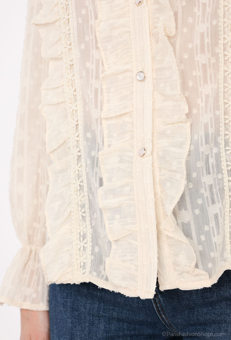 Chemise TANIA à volants et dentelle