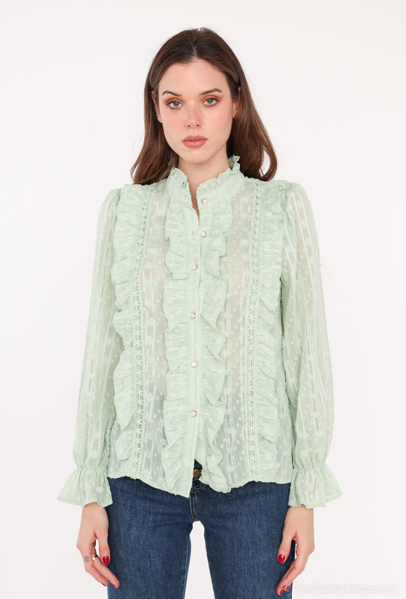 Chemise TANIA à volants et dentelle