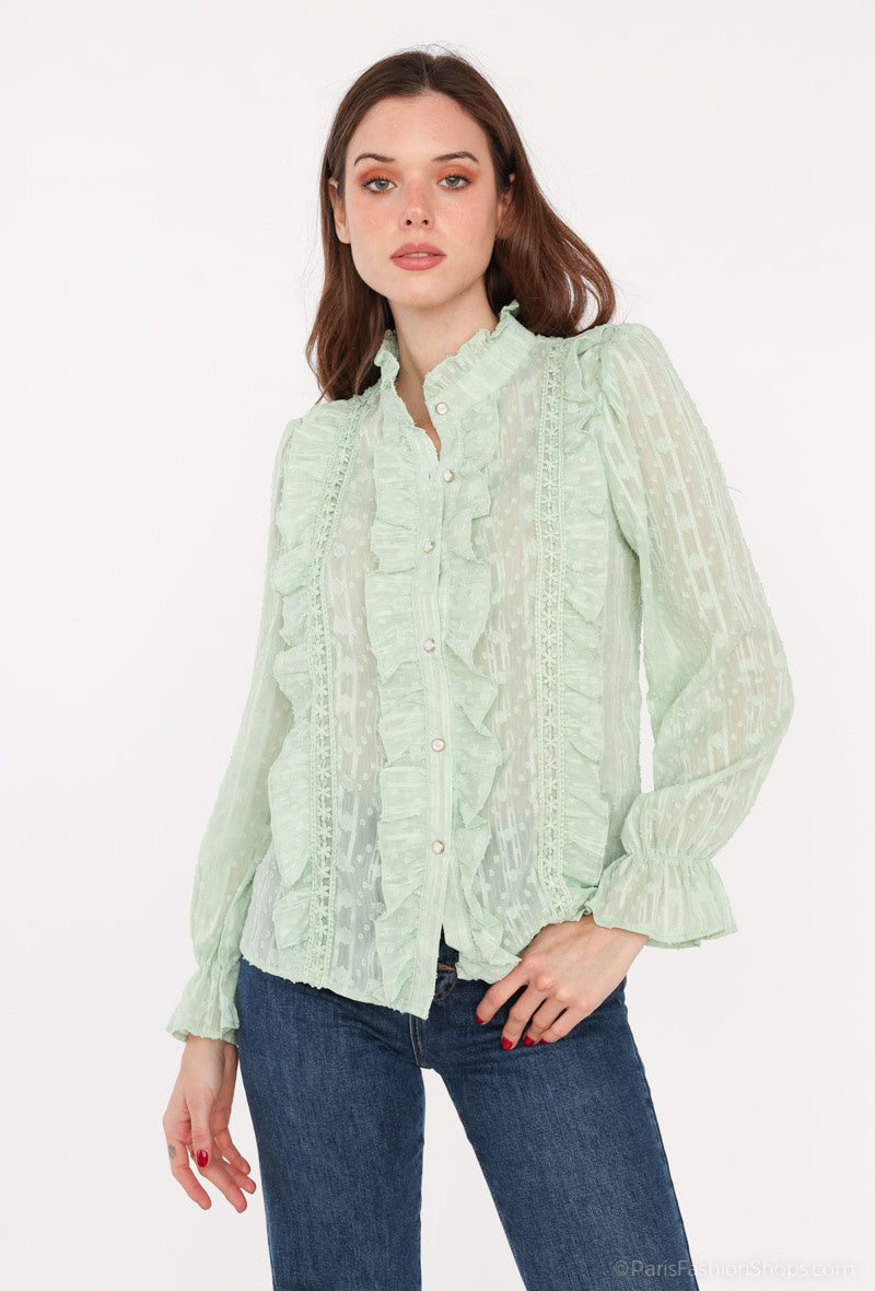 Chemise TANIA à volants et dentelle