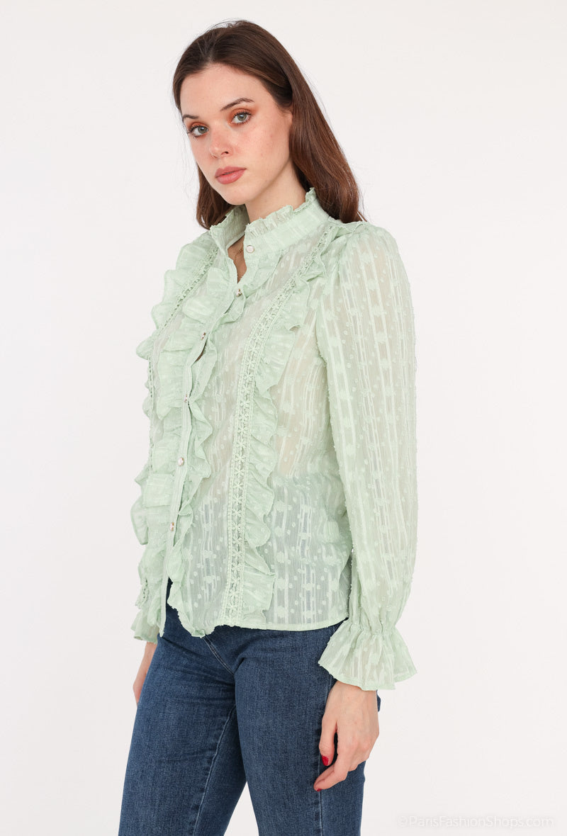 Chemise TANIA à volants et dentelle