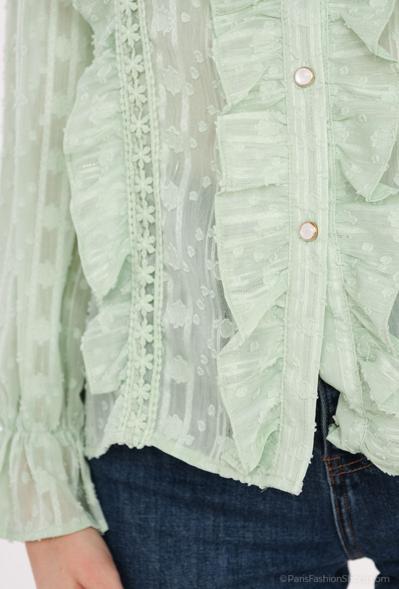Chemise TANIA à volants et dentelle