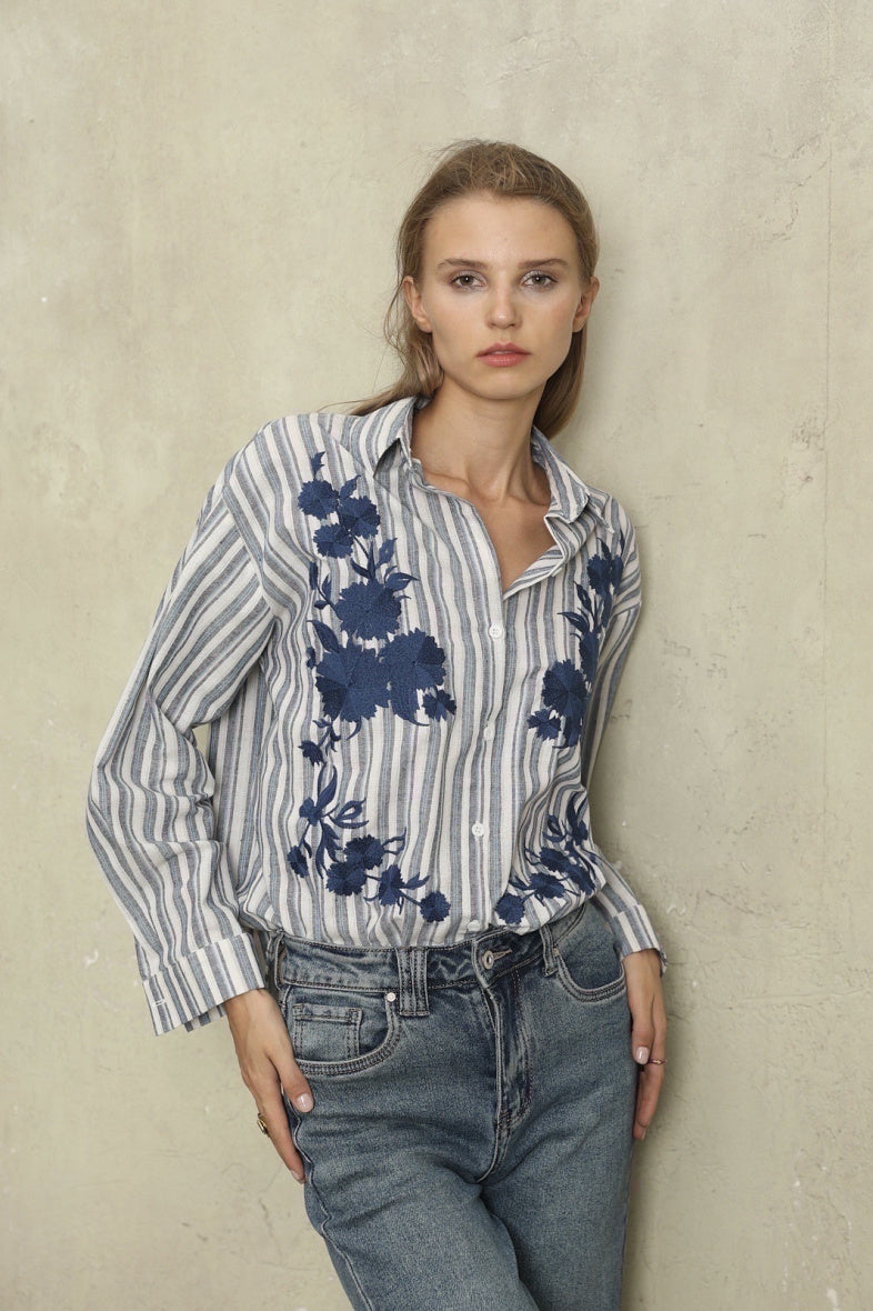 Chemise MOON rayée brodée