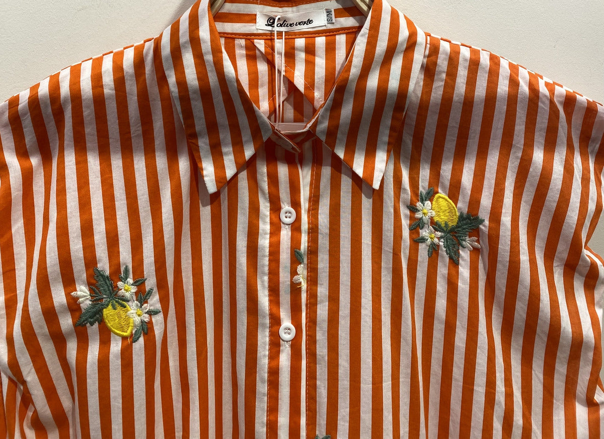 Top sans manches à rayures & broderies citrons – Fraîcheur estivale – LEMON