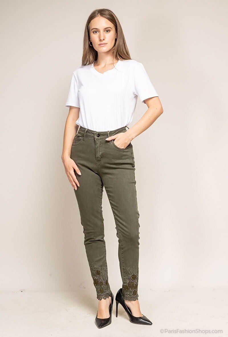 Jeans ROXO Brodé à strass, Taupe