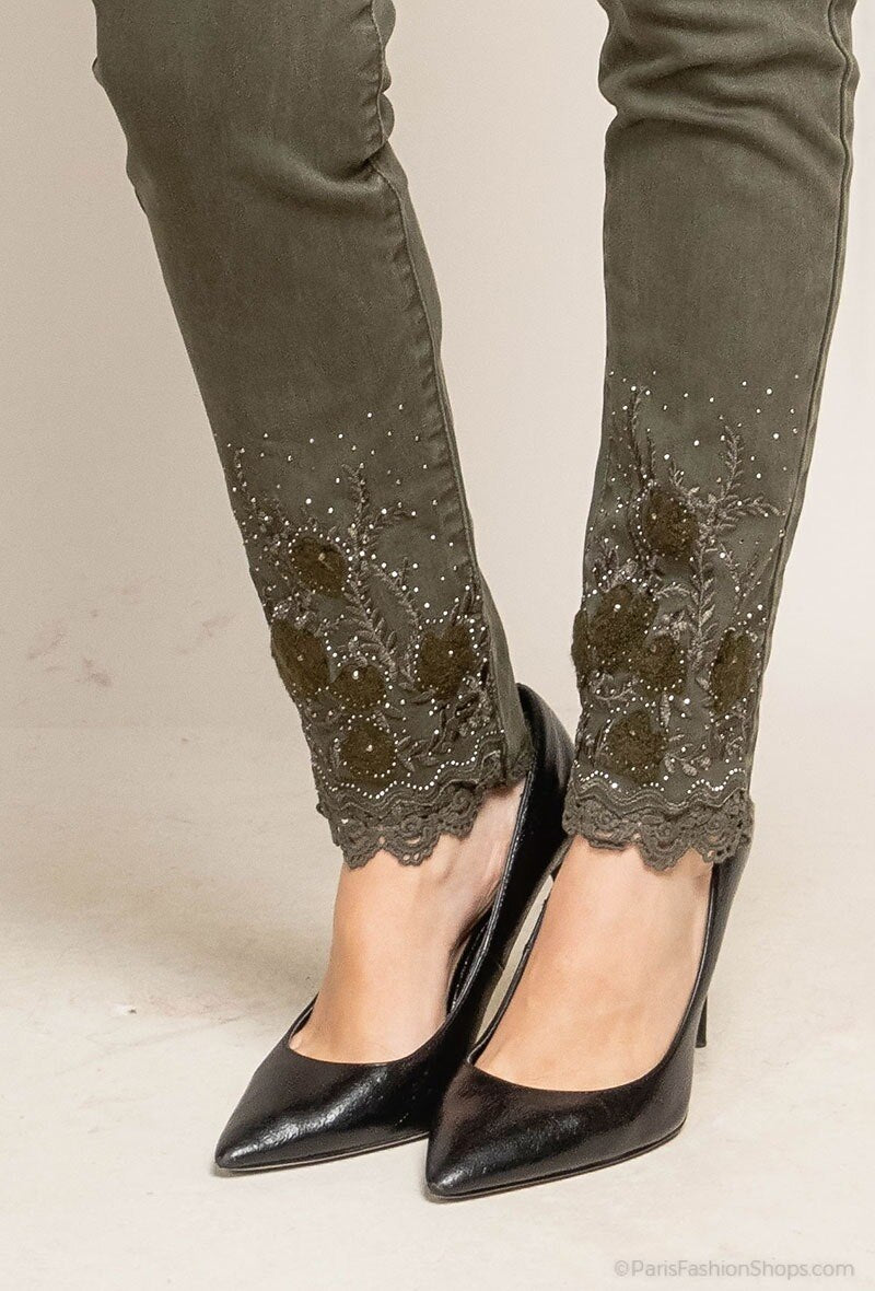 Jeans ROXO Brodé à strass, Taupe