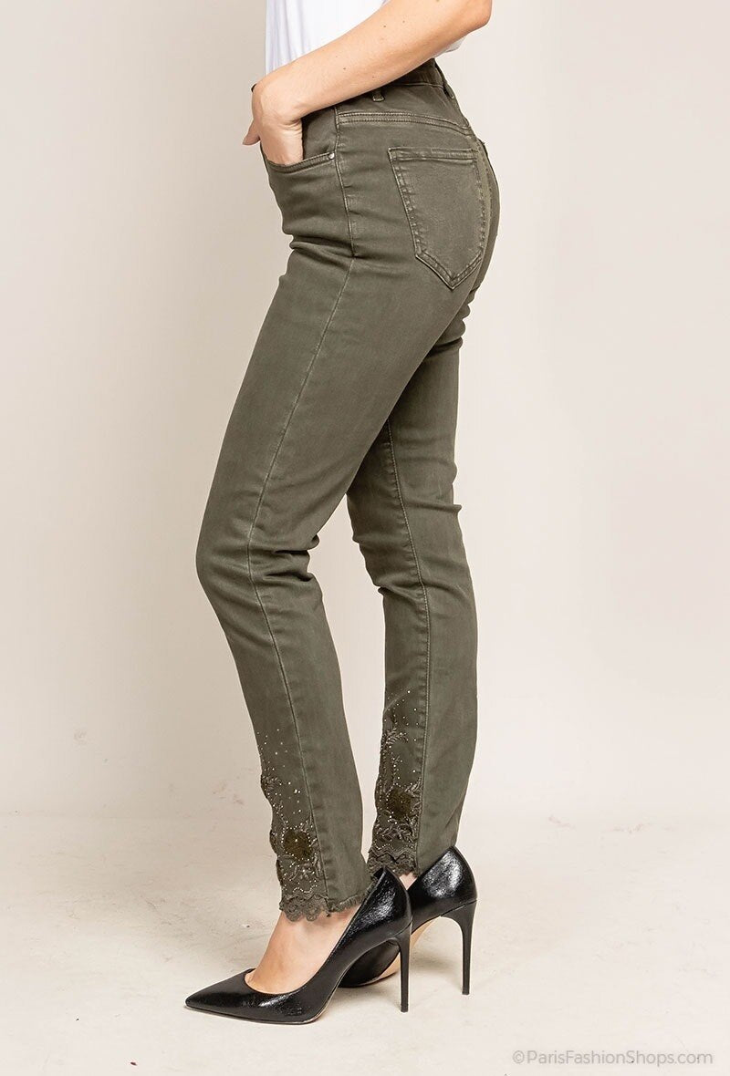 Jeans ROXO Brodé à strass, Taupe