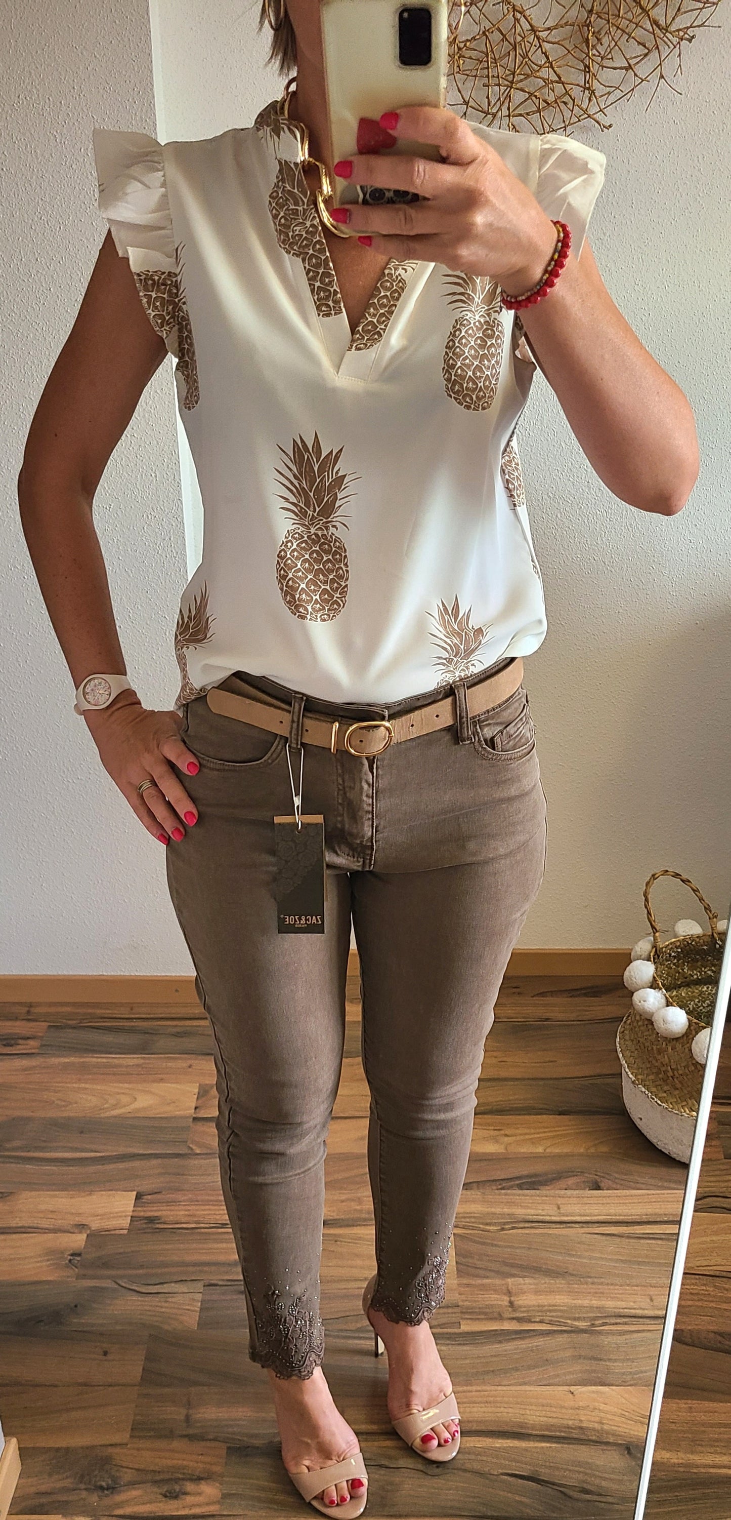 Jeans ROXO Brodé à strass, Taupe