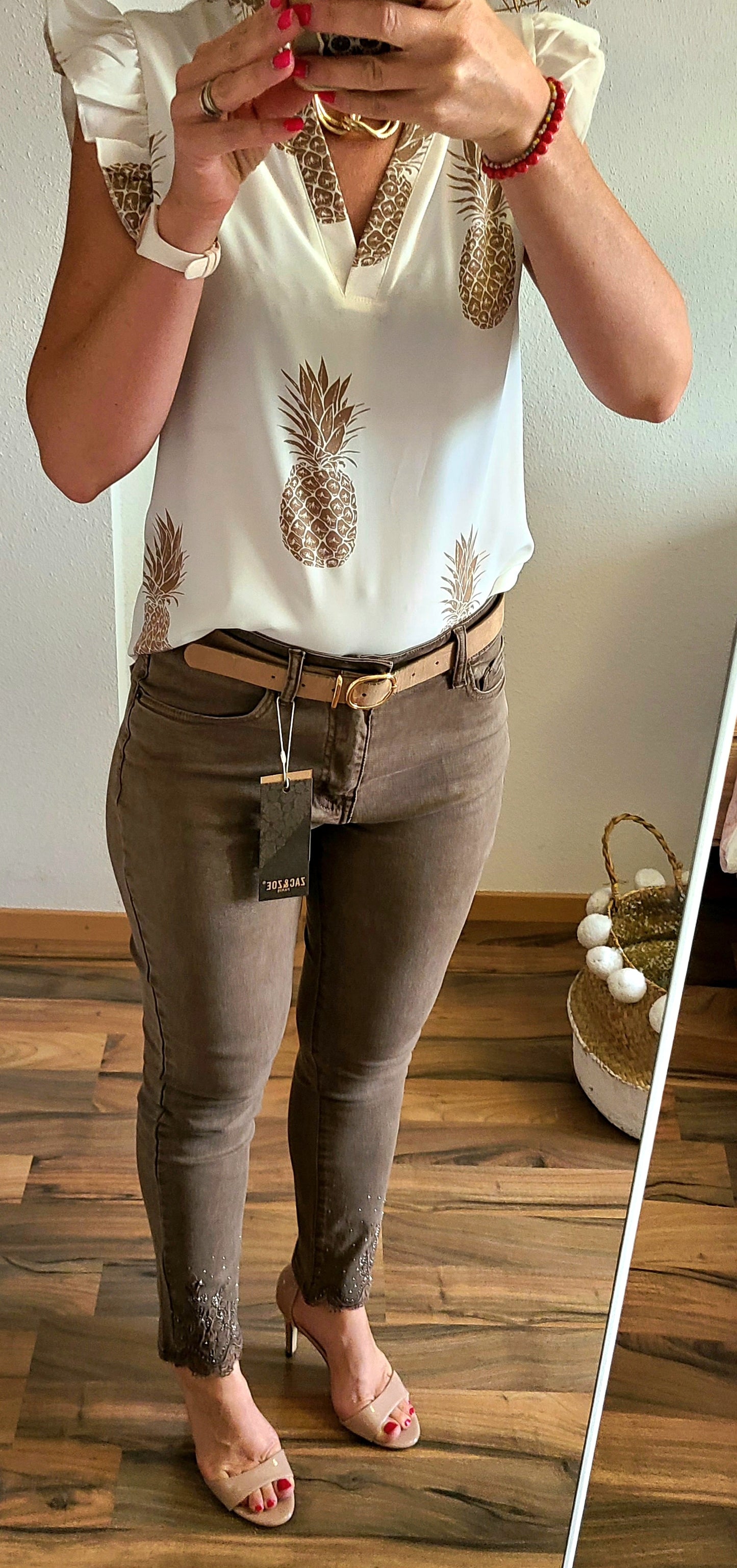 Jeans ROXO Brodé à strass, Taupe