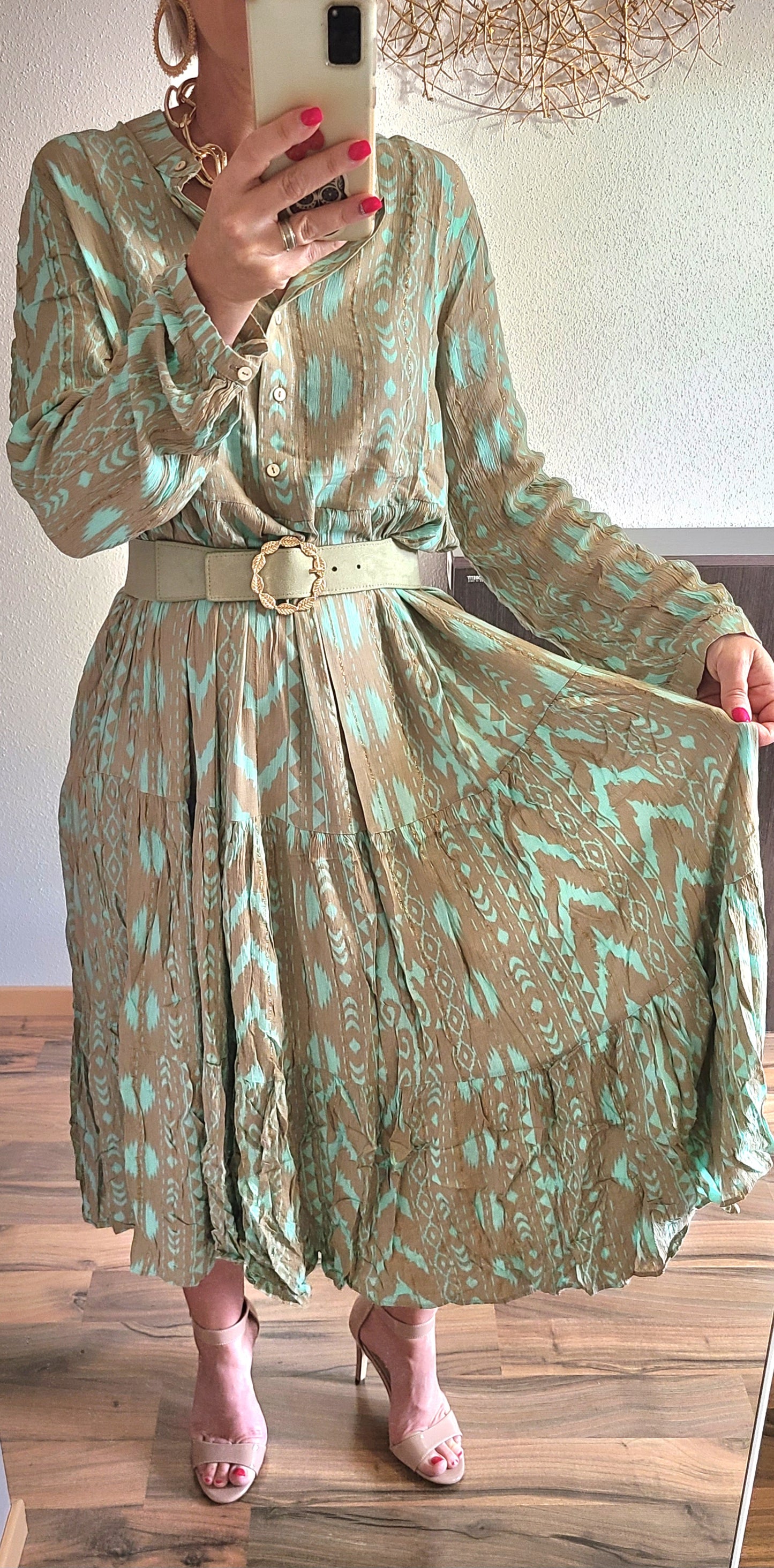Robe PASCALINE longue coupe évasée, vert d´eau