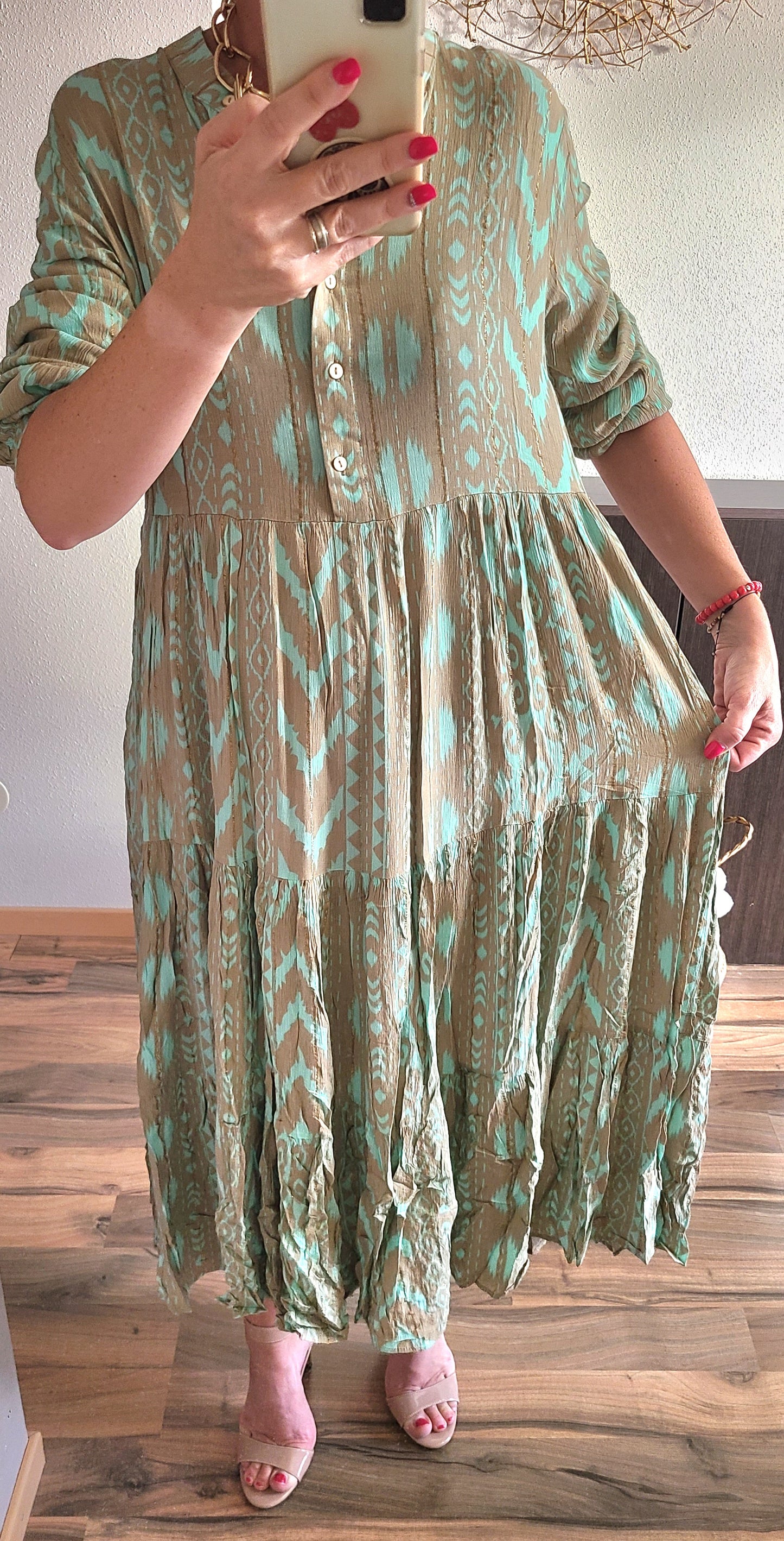 Robe PASCALINE longue coupe évasée, vert d´eau