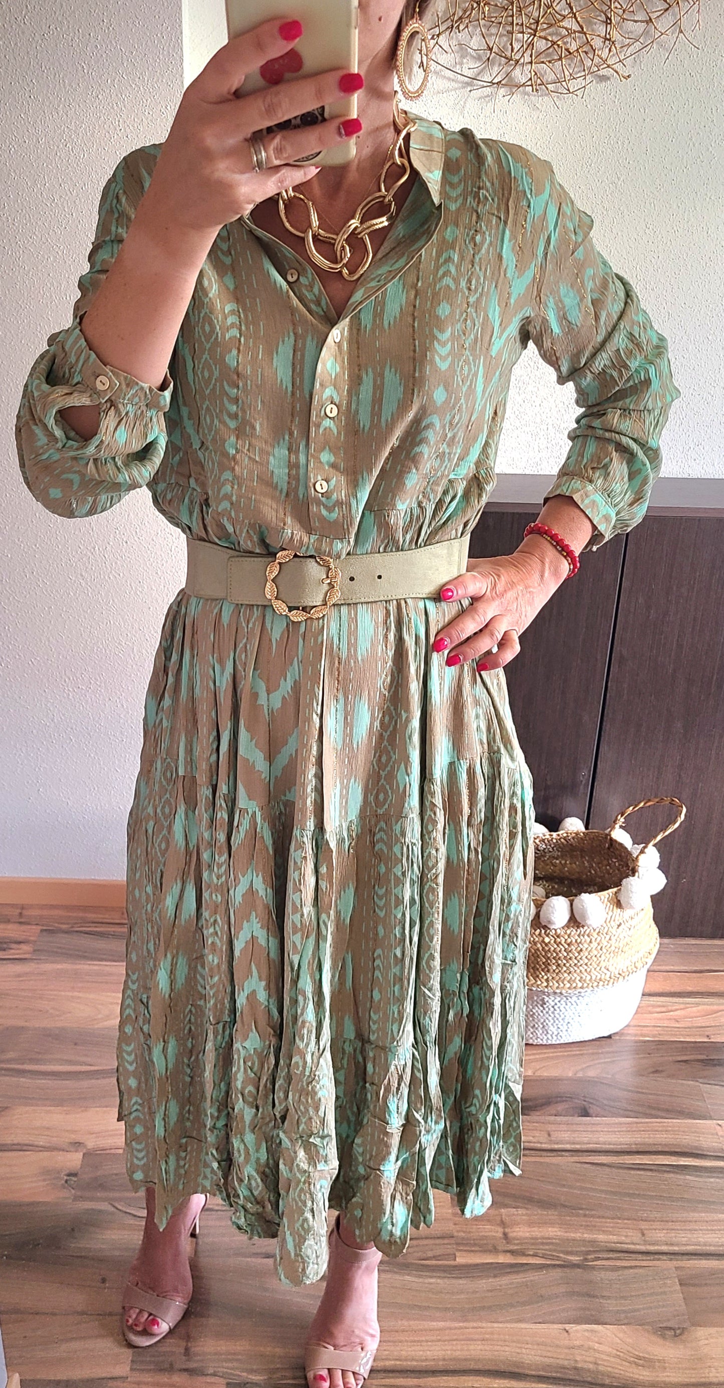 Robe PASCALINE longue coupe évasée, vert d´eau