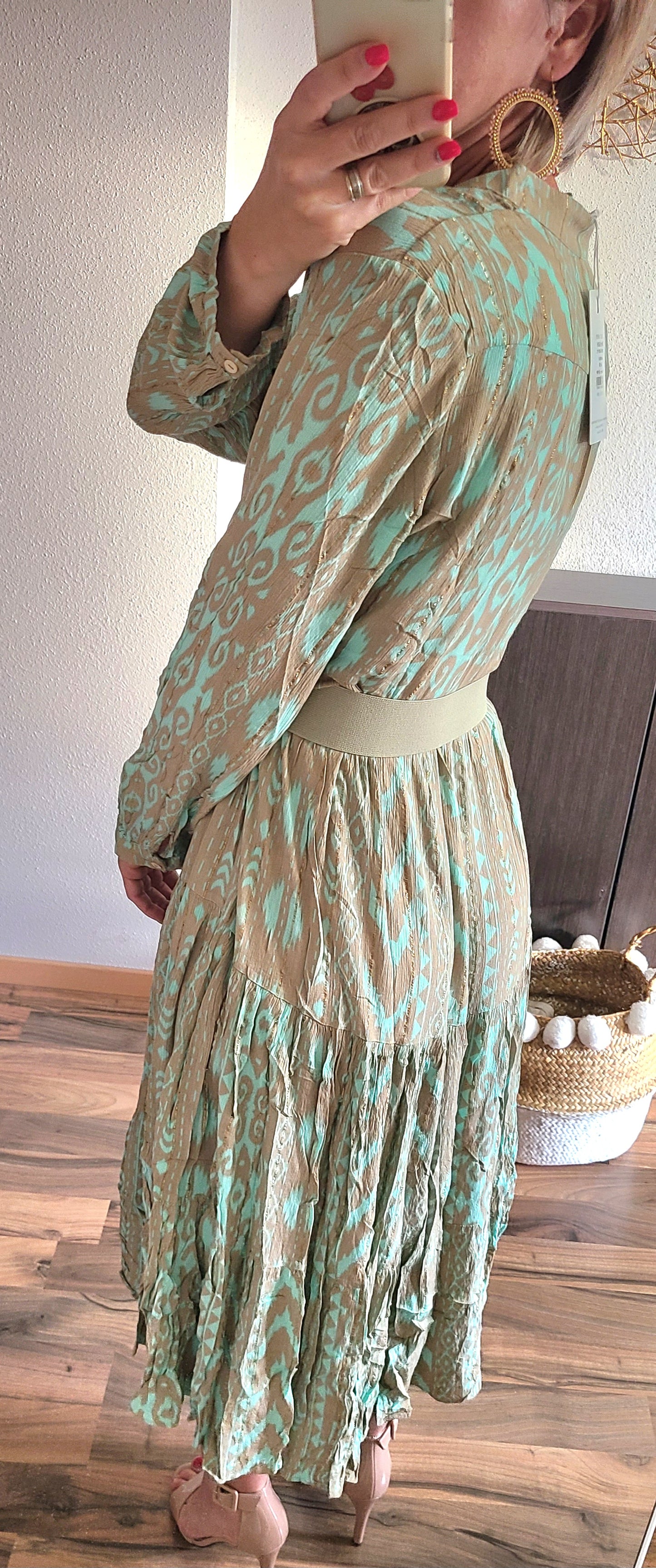 Robe PASCALINE longue coupe évasée, vert d´eau