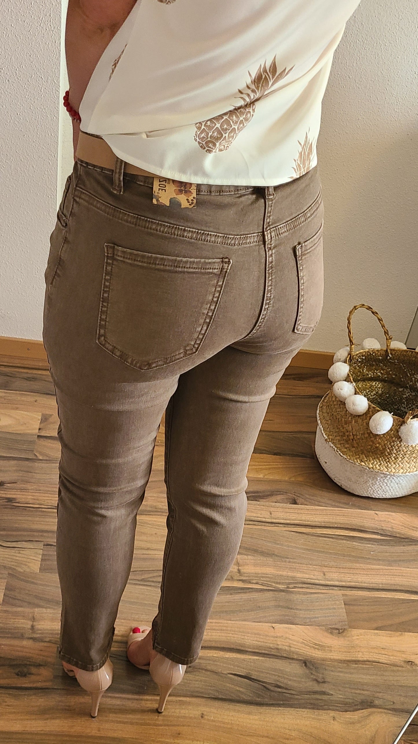 Jeans ROXO Brodé à strass, Taupe