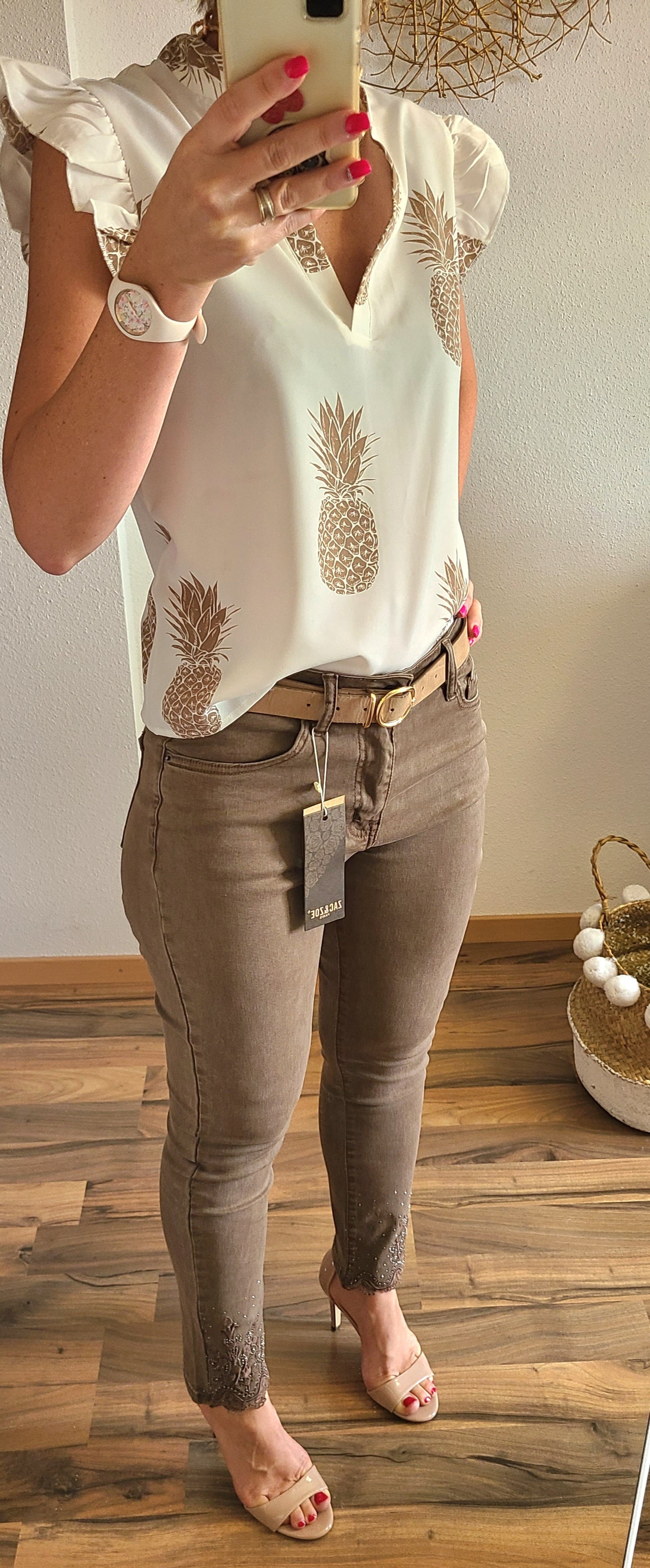 Jeans ROXO Brodé à strass, Taupe